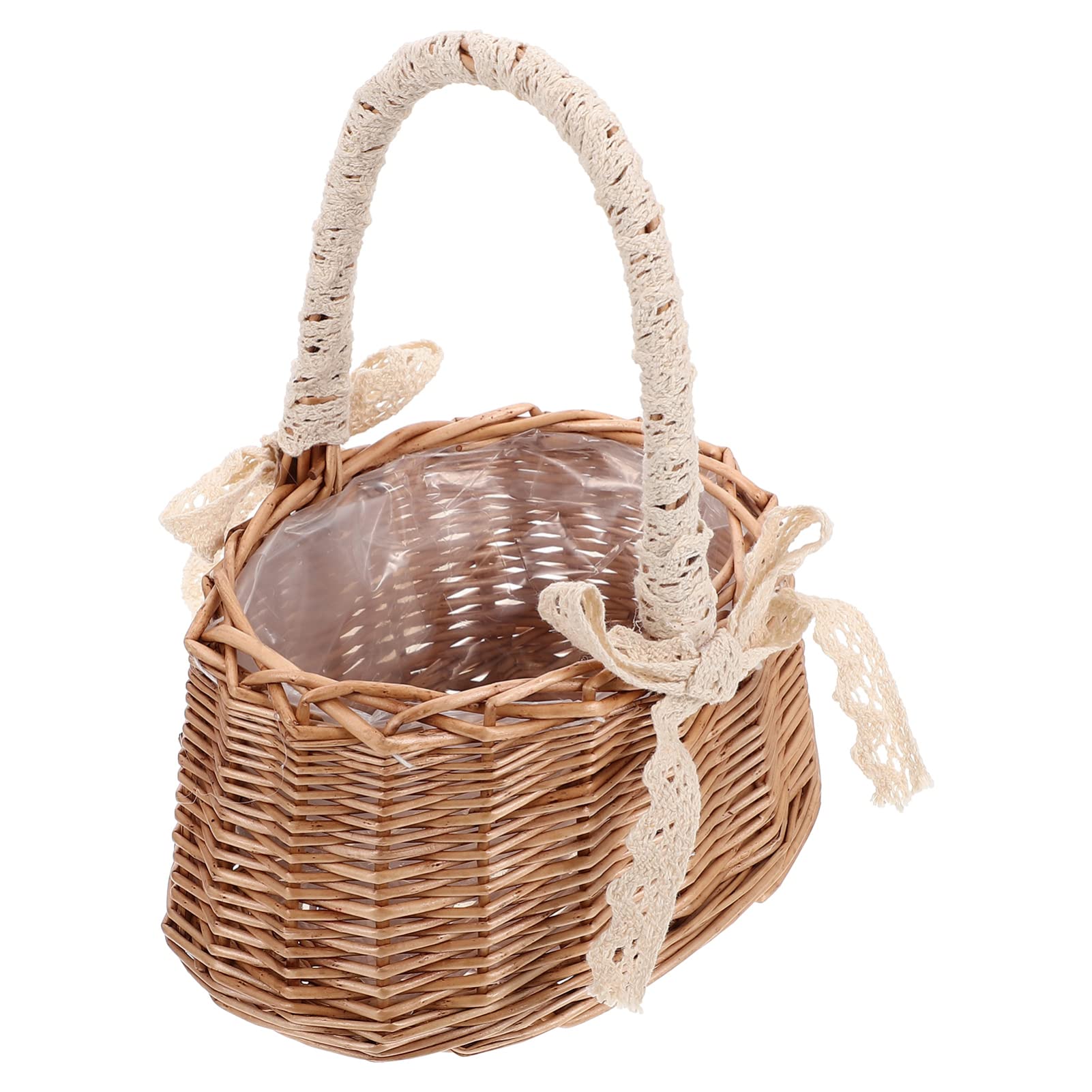 Handwoven Wicker Rattan Basket with Handle & Plastic Insert - Easter Egg Candy Basket for Girls, Home Decor, Storage & Organizer | Perfect for Easter Gifts, Party Favors & Room Decoration