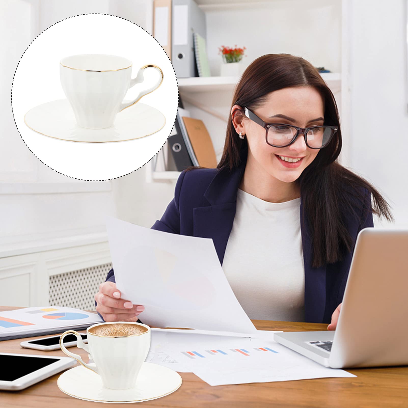 Premium White Bone China Cappuccino & Espresso Cup Set with Saucers - Elegant Ceramic Coffee Mugs for Home, Café & Travel Use