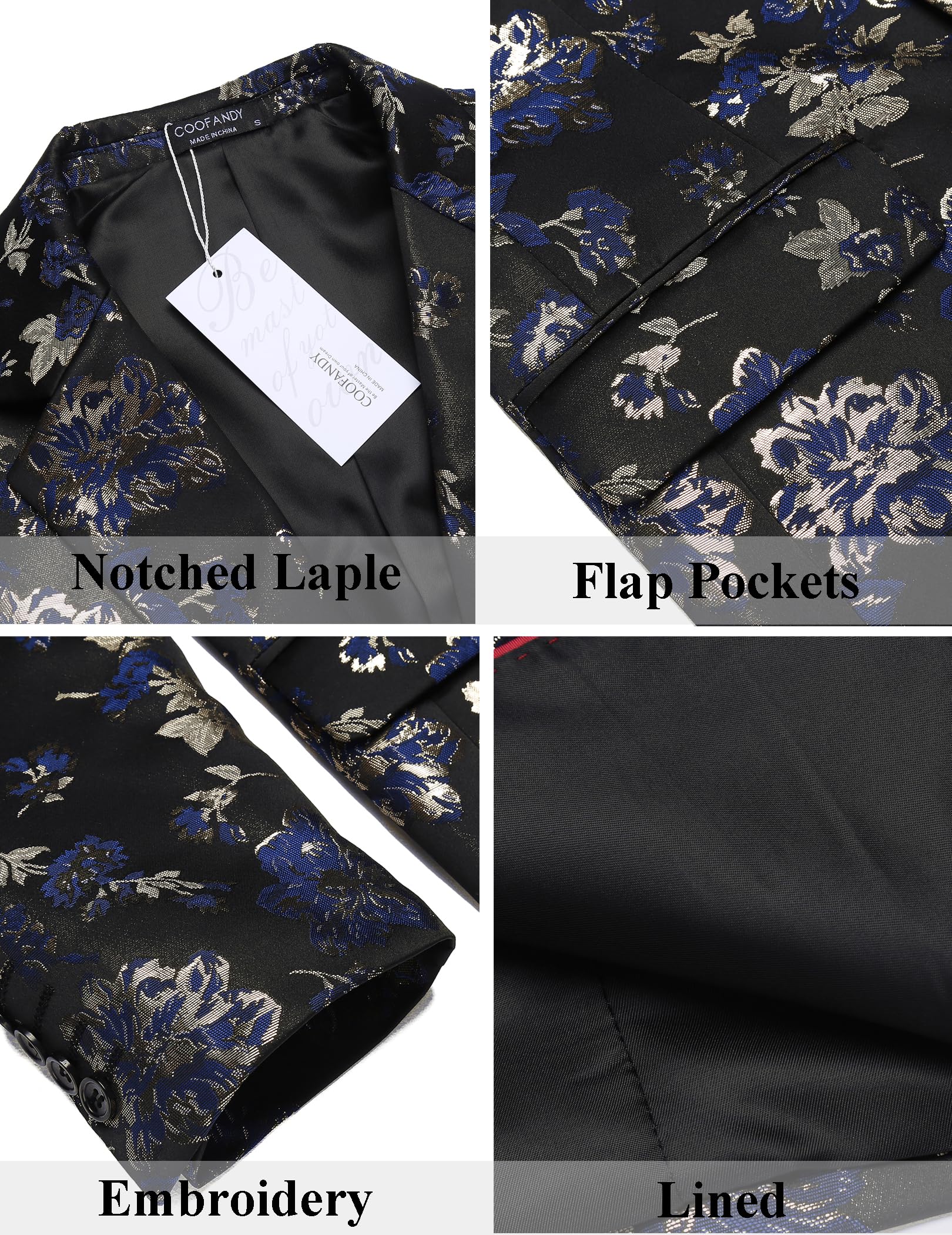 COOFANDY Men's Slim Fit Floral Tuxedo Blazer Jacket for Wedding, Prom, Dinner Party & Formal Events | Elegant Slim Fit Suit Jacket for Groomsmen, Evening Wear & Special Occasions