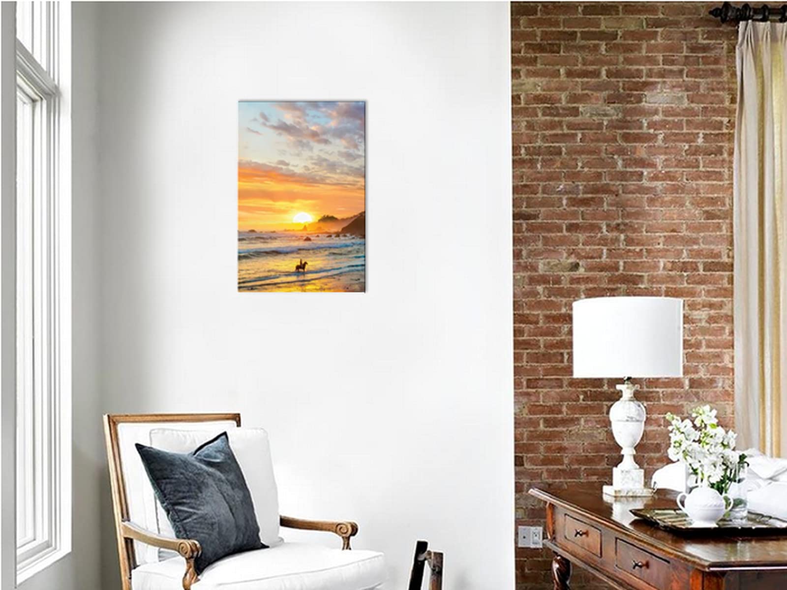TIMUBA Beach Canvas Wall Art - Modern Ocean Sunset Seascape Framed Painting (28