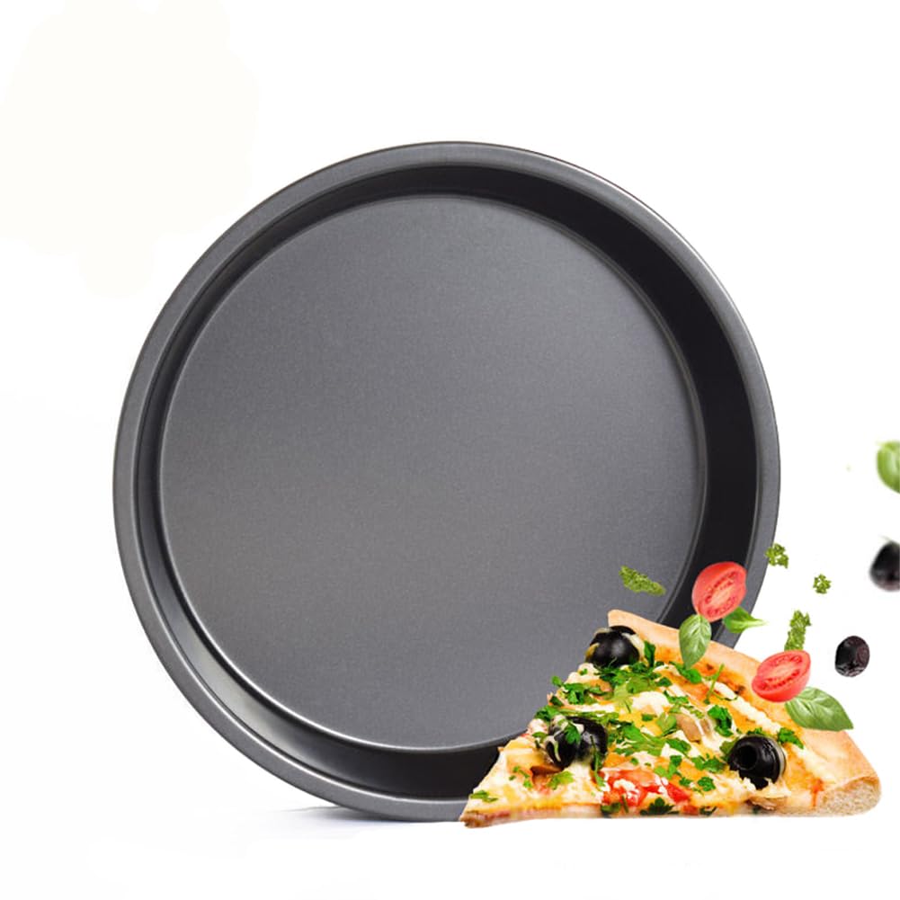 AKOAK 8-Inch Non-Stick Pizza Pan - Heavy Duty Carbon Steel Round Baking Pan for Oven, Stovetop & Grill - Perfect for Homemade Pizza, Bread, Cookies & More (Black)