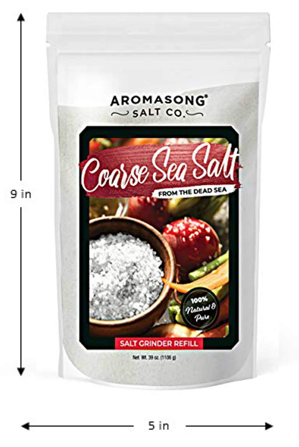 Aromasong 100% Natural & Pure Coarse Sea Salt, 2.43 lb (1.1 kg) - Refill for Salt Grinders, Cooking, Seasoning & Gourmet Dishes | Ideal for Steak, Seafood, Salads & Homemade Bread