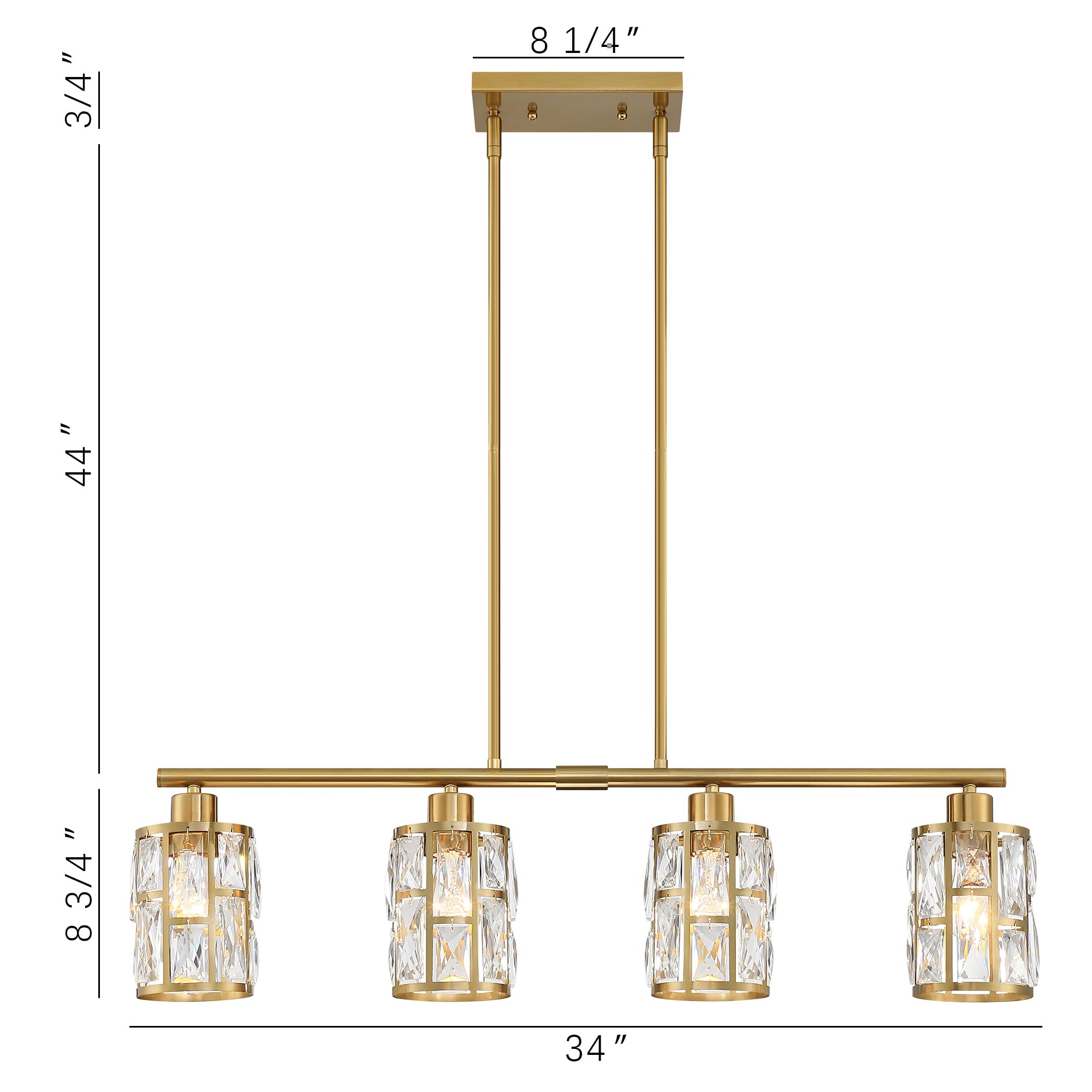 MEXO Gold Crystal Pendant Light Fixture - Farmhouse Chandelier for Kitchen Island, Dining Room, Close to Ceiling Lighting Over Table (10068-GD) | Perfect for Modern Farmhouse Decor, Breakfast Nooks & Open Concept Dining Areas