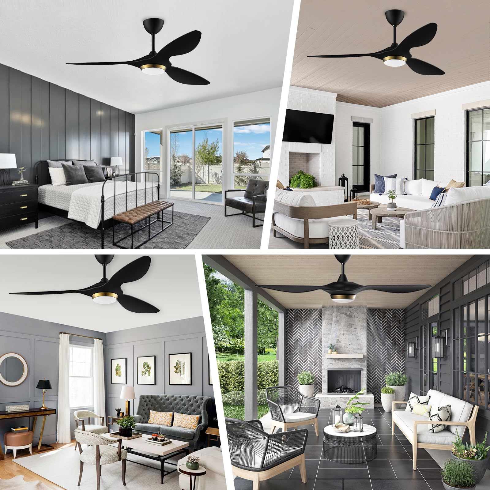 Reiga 52 Inch Black Modern Ceiling Fan with Light - Smart WiFi & Remote Control, 3 Blade Quiet DC Motor for Living Room, Bedroom, Patio, Garage - ETL Certified - Perfect for Home Cooling & Stylish Interior Decor