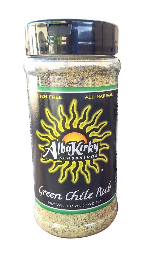 AlbuKirky Green Chile Seasoning Rub - Hatch Chile Spice Blend - Gluten Free, No MSG, All Natural - 12 oz for Grilling, BBQ & Mexican Cooking