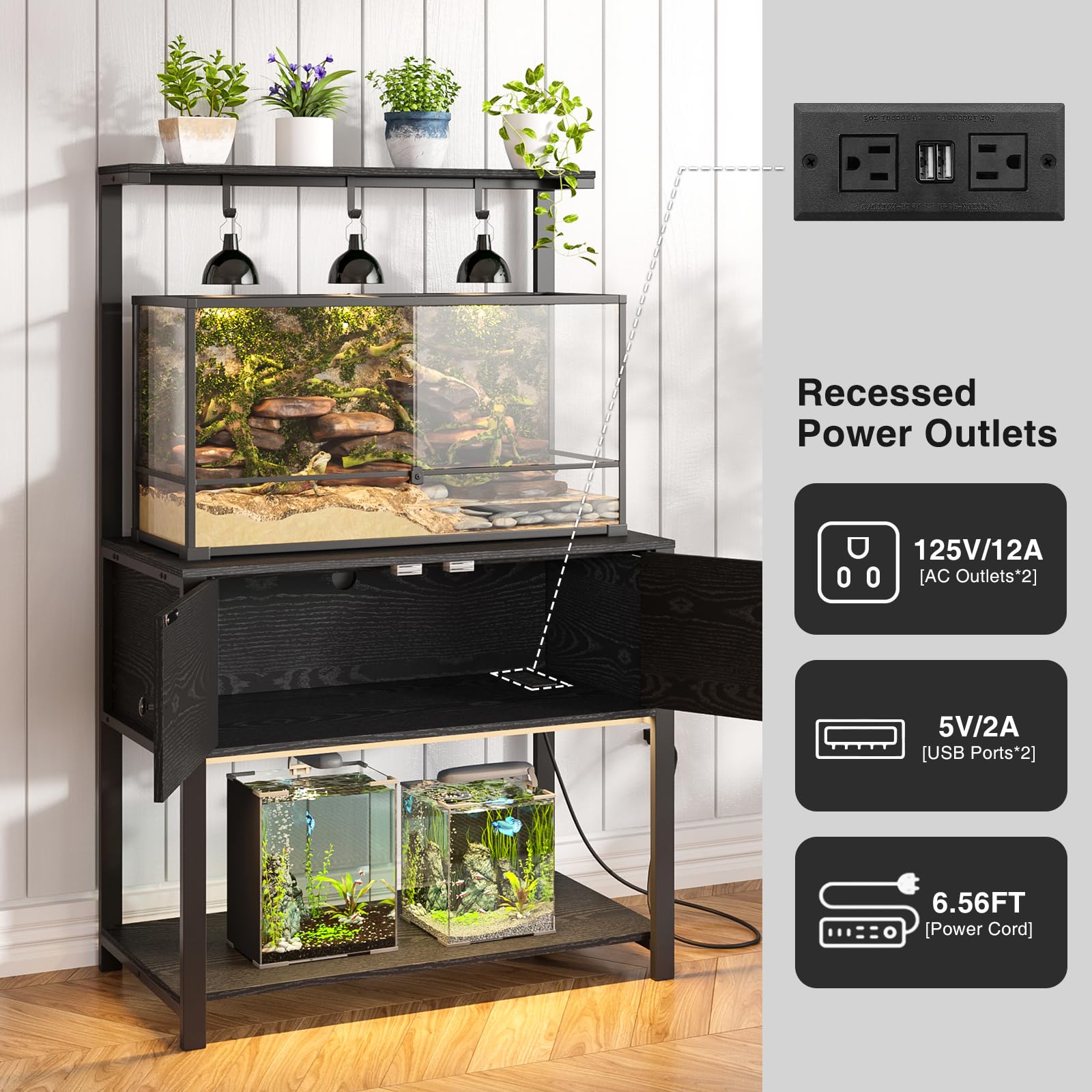 40-50 Gallon Heavy Duty Metal Aquarium Stand with LED Light & Power Outlets - 37