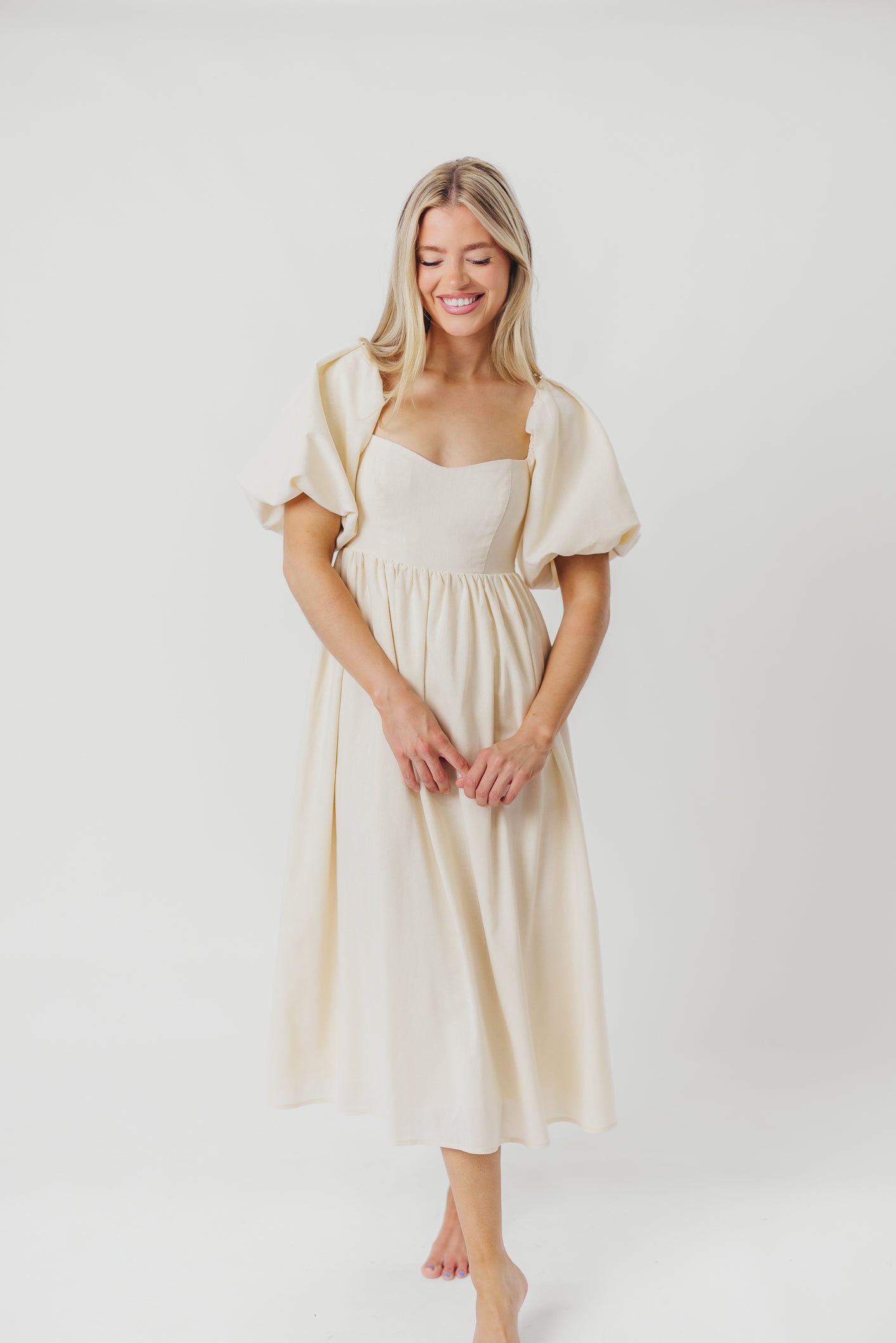 Hamilton Midi Dress in Ivory - Bump Friendly Maternity Dress for Women | Perfect for Baby Showers, Weddings & Special Occasions
