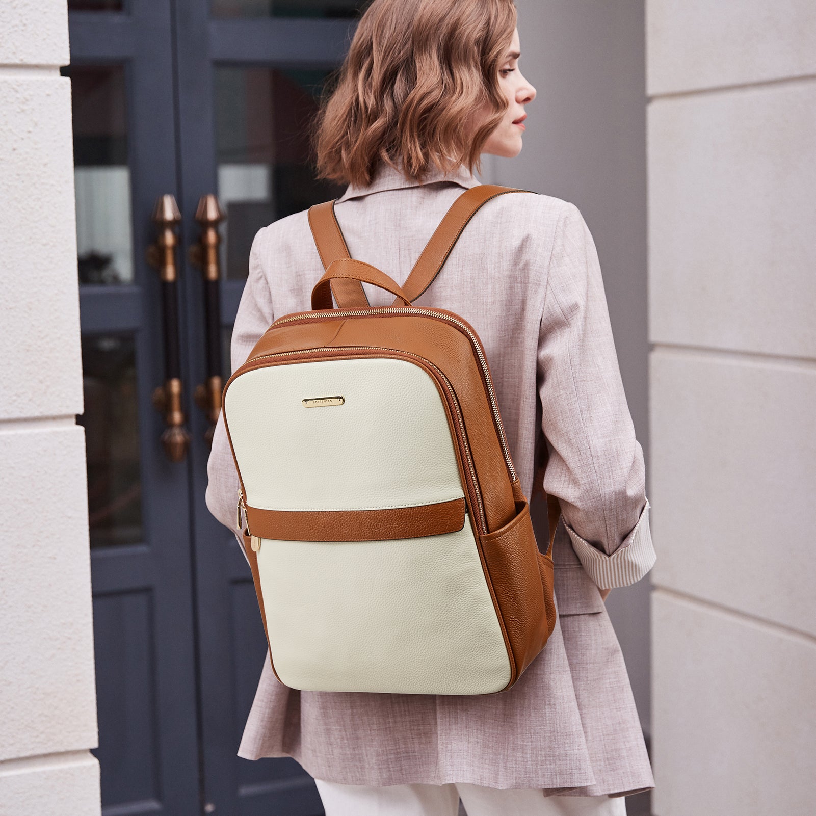 Stylish Leather Laptop Backpack for Women - Waterproof 15.6 Inch Business Travel Backpack with USB Charging Port - Perfect for Work, College & Commuting
