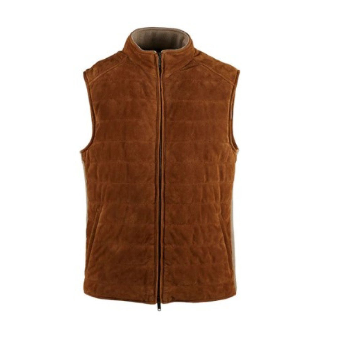 Luciano Barbera Quilted Suede Vest for Men | Premium Winter Fashion Jacket | Perfect for Outdoor Activities & Casual Wear