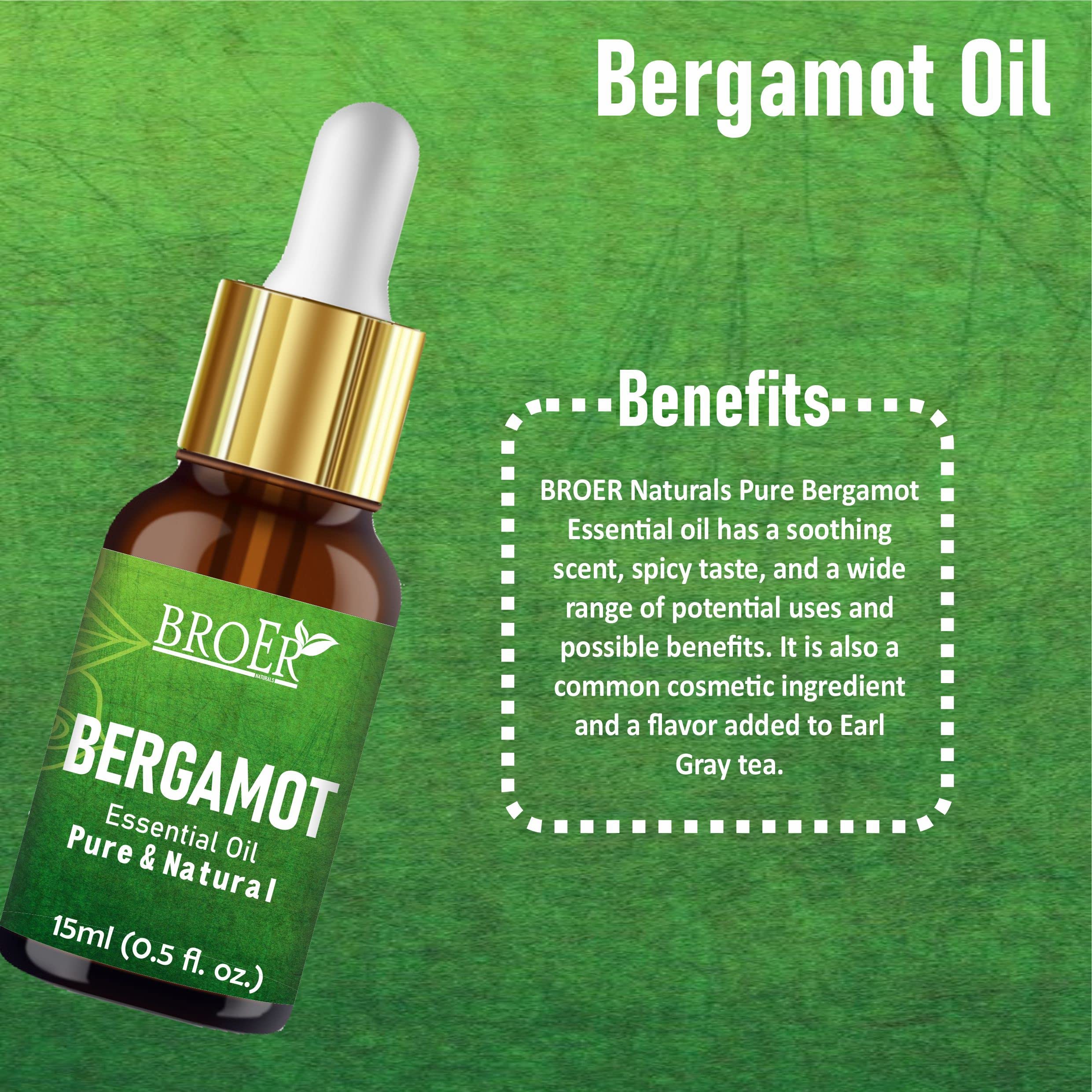 BROER Naturals 100% Pure Bergamot Essential Oil for Skin, Hair Care, Aromatherapy & Candle Making | 15ml Perfume Oil for Home Fragrance, Diffuser & Relaxation | Perfect for Spa, Massage & Stress Relief