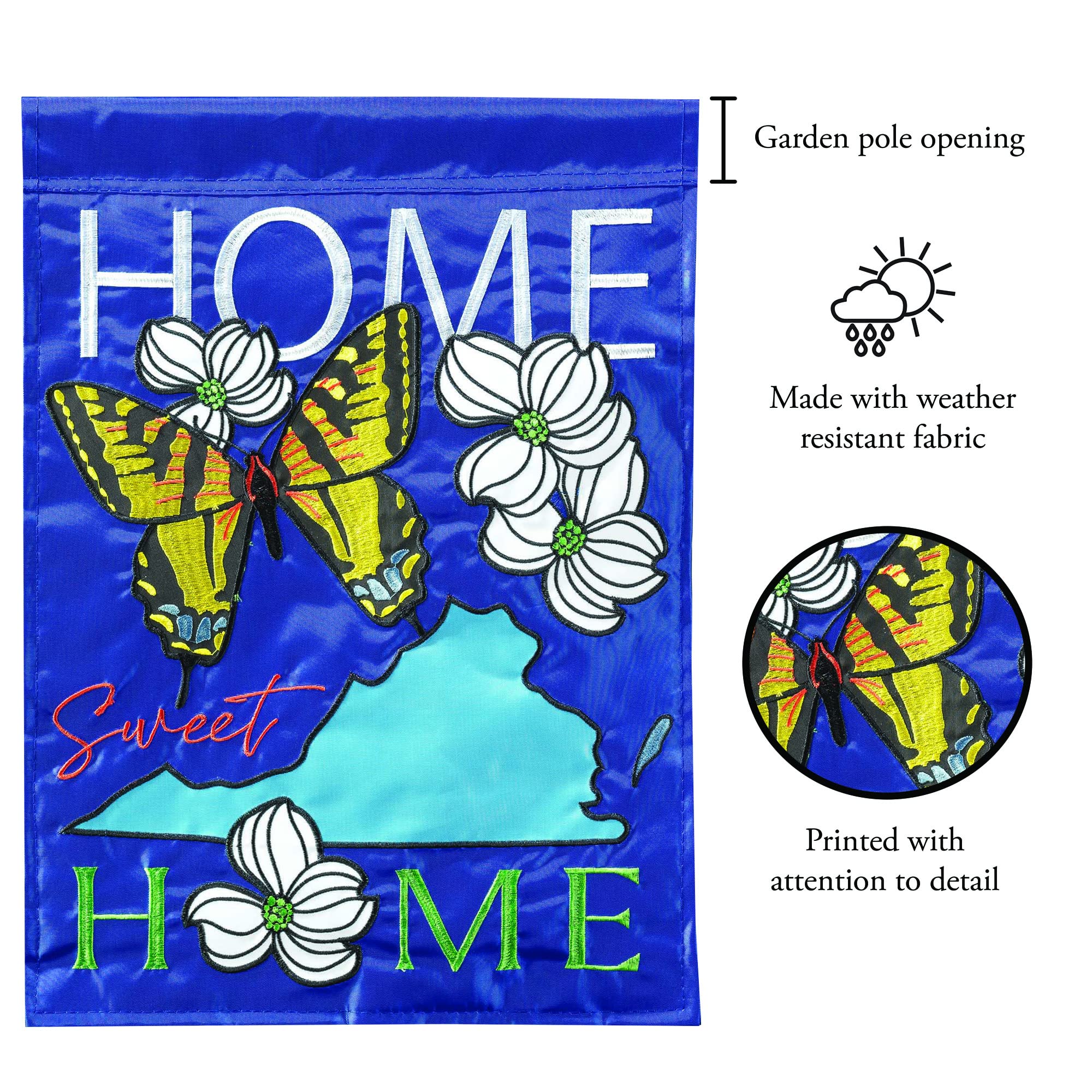 Magnolia Garden Home Sweet Home KY 13x19 Inch Blue Polyester Outdoor Hanging Flag - Perfect for Porch Decor, Patio Display & Seasonal Yard Decoration