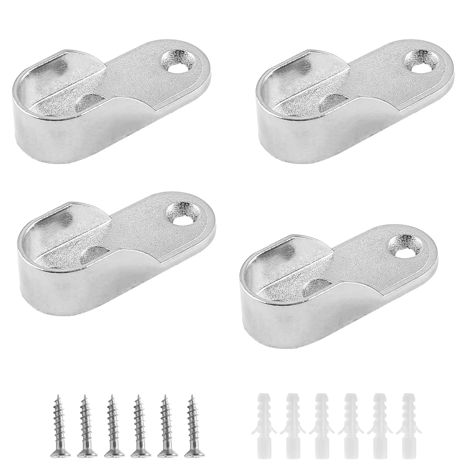 2 Pack Oval Closet Rod End Supports - Heavy Duty Zinc Alloy Wardrobe Brackets for 15x30mm Oval Rods with 3 Mounting Holes | Closet Organization, Clothes Rack Support for Bedroom & Walk-in Closet Storage Solutions