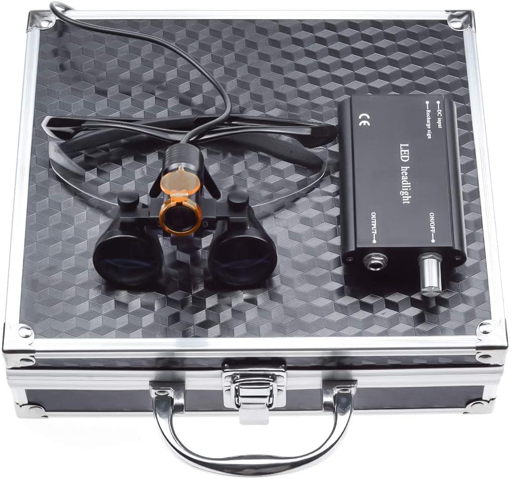 2.5X/3.5X Binocular Dental Loupes Magnifying Glasses with 5W LED Headlight Lamp - Professional Medical Magnifier with Filter & Protective Carry Case (Black, 2.5X) - Perfect for Dentists, Surgeons & Jewelry Repair