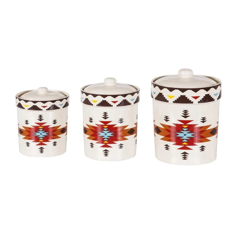 Southwestern Style Dinnerware Set & Canister Set - 16-Piece Mexican Inspired Ceramic Plates, Bowls & Storage Jars for Authentic Home Decor & Kitchen Organization