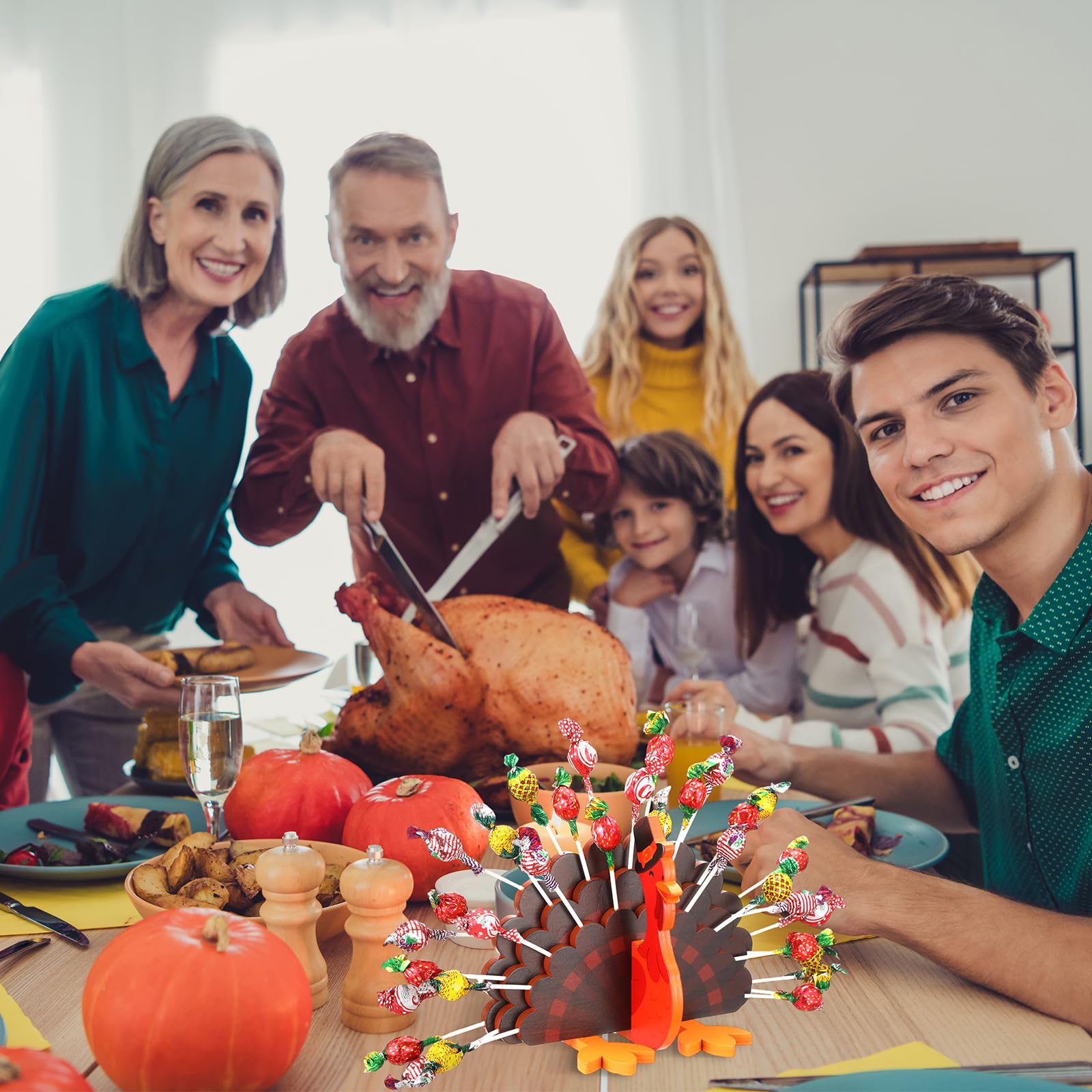 33 Hole Wooden Turkey Lollipop Holder - Thanksgiving Candy Dish Display for Table Decor, Fall Autumn Halloween Centerpiece | Perfect for Holiday Parties, Dessert Tables & Seasonal Home Decoration
