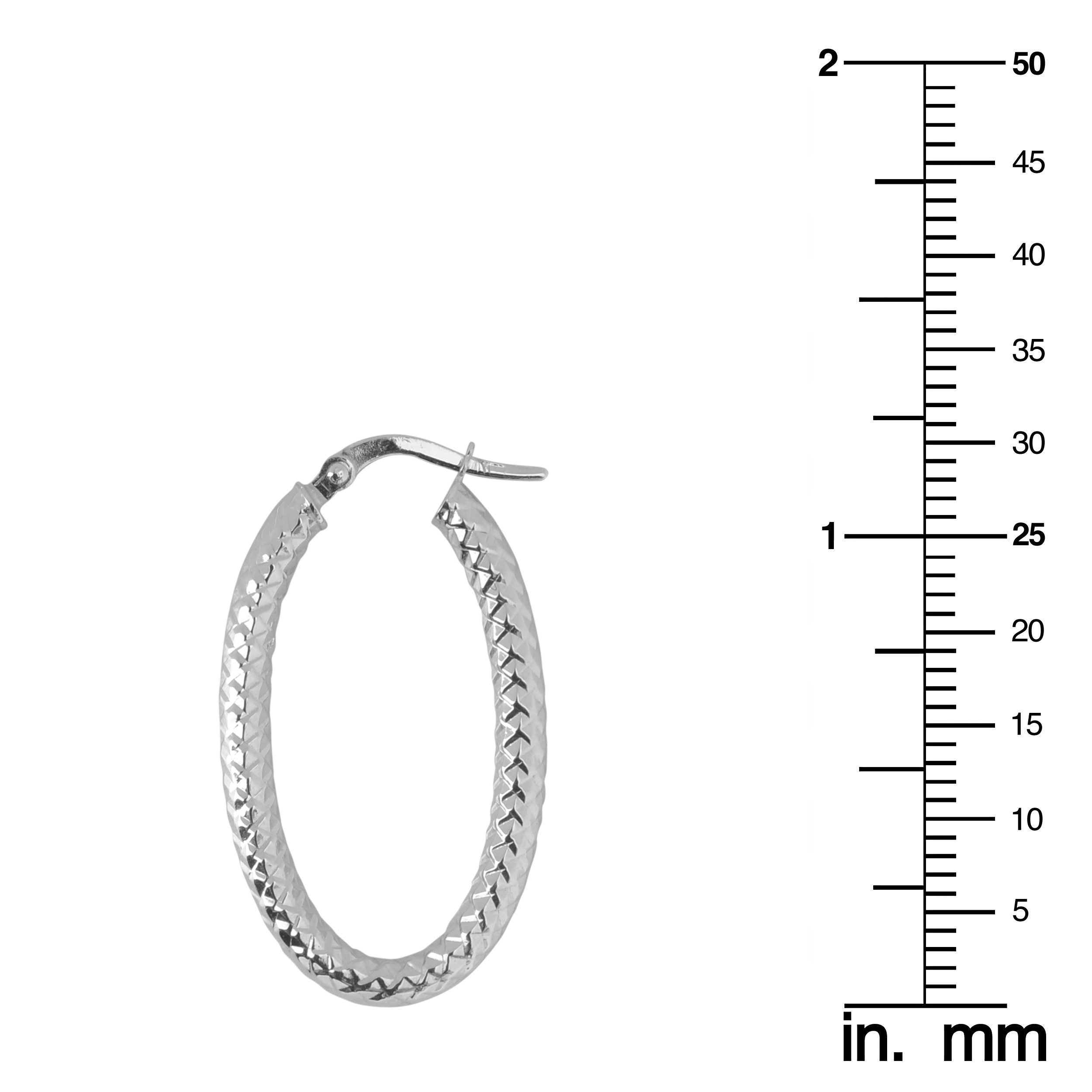 14K Gold 3mm Diamond-Cut Oval Hoop Earrings for Women - Yellow Gold & White Gold Options | Elegant Everyday Jewelry, Perfect for Work, Parties & Special Occasions