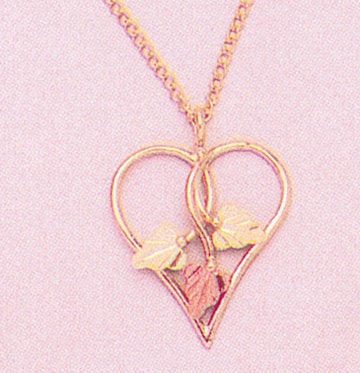 10kt Solid Gold Three-Tone Heart Pendant with Red & Green Leaf Accents - Includes 18