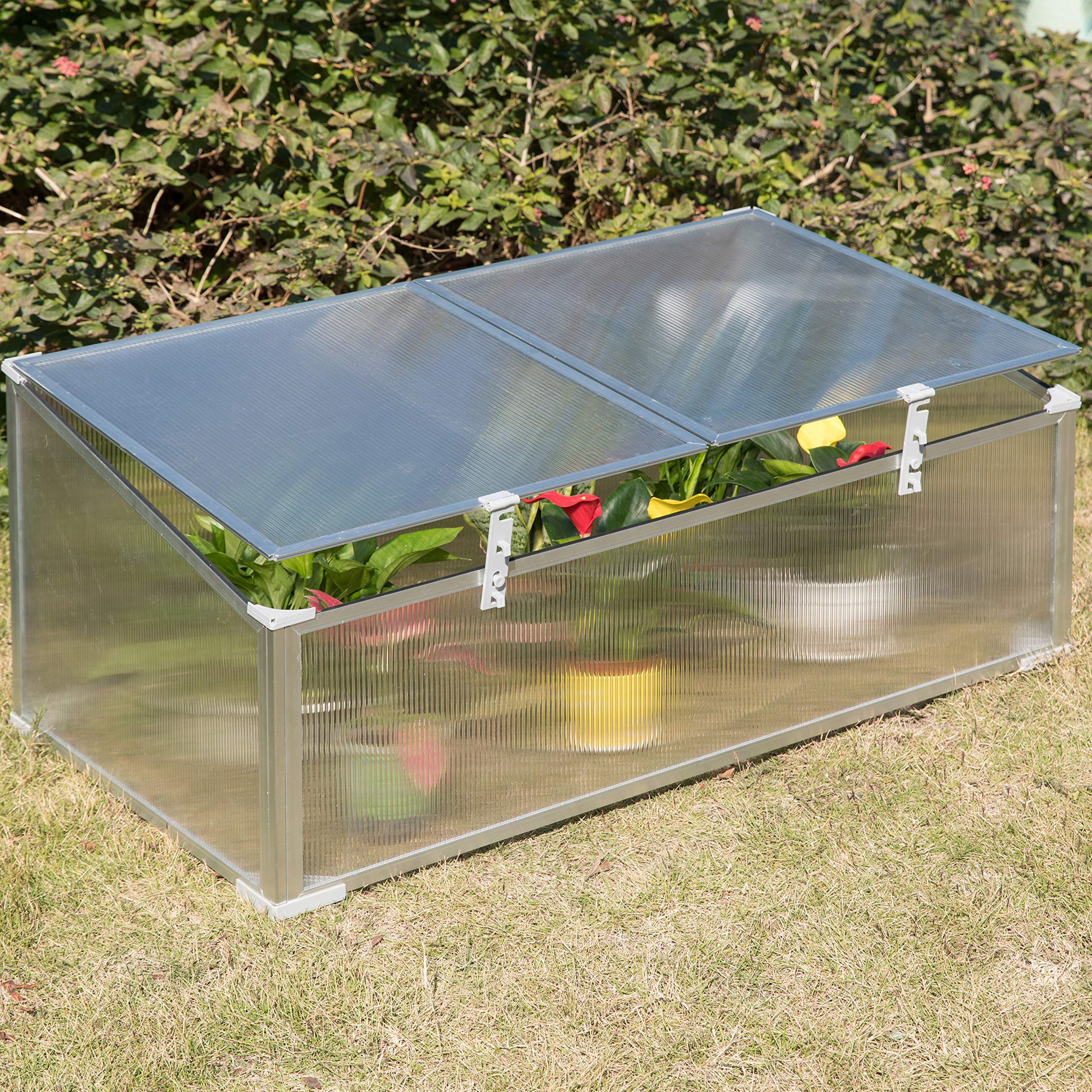 Portable Aluminum Cold Frame Greenhouse - Bottomless Flower Box & Plant Protector with UV-Blocking Transparent Double Walled PVC Panels | Perfect for Seed Starting, Winter Gardening, and Outdoor Plant Protection
