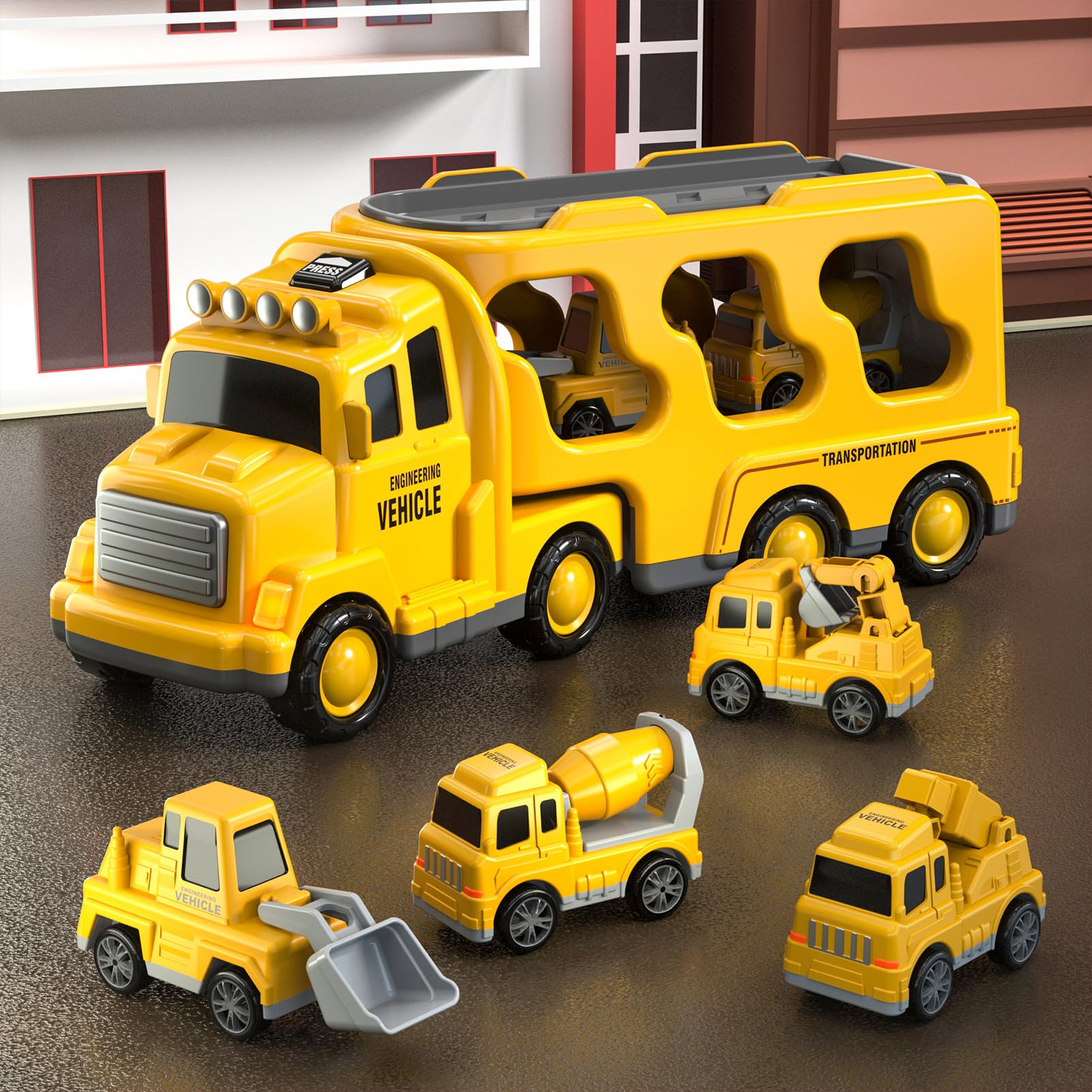 5 in 1 Construction Truck Toys Set with Lights & Sounds - STEM Learning Vehicles for Toddlers Boys Age 3-5 - Dump Truck, Excavator & More - Perfect Birthday Gift & Pretend Play for Preschoolers (Ideal for Sandbox Play & Construction Role-Playing)