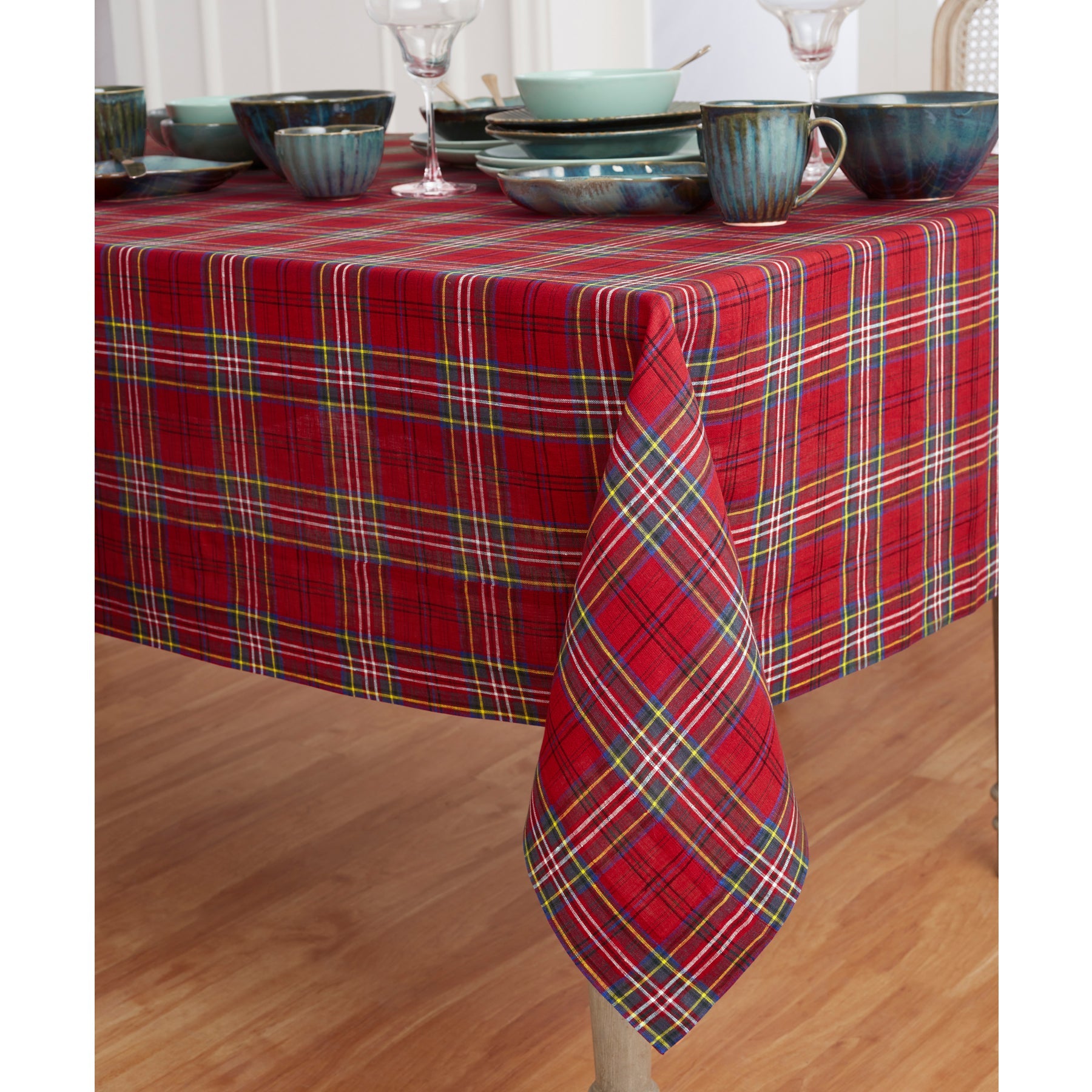 Classic Tartan Plaid Tablecloth - Premium Cotton Fabric, Waterproof & Wrinkle-Resistant - Perfect for Dining Tables, Picnics, and Holiday Decorations