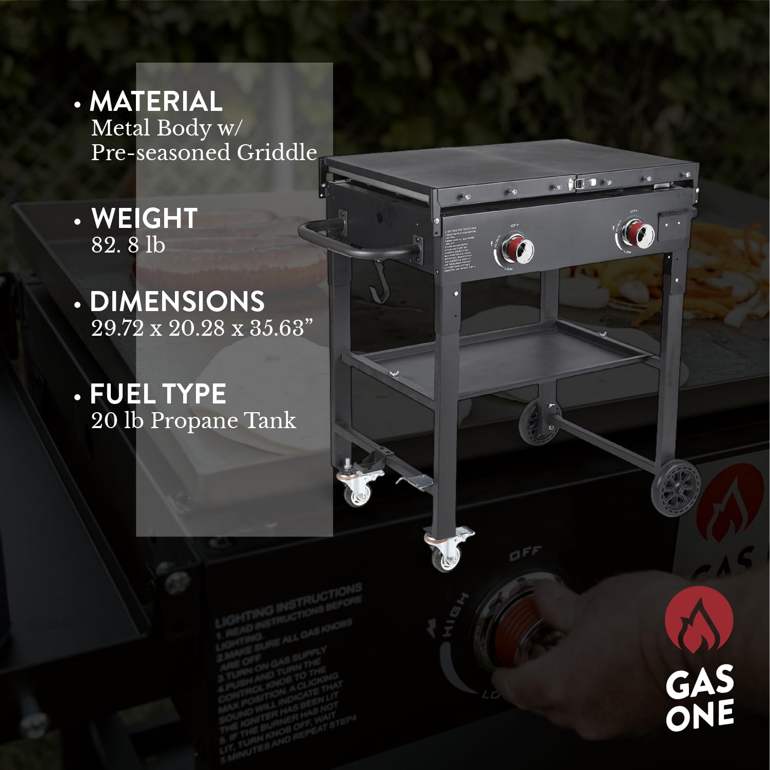 GasOne 28-Inch Foldable Propane Burner Grill with Flat Top Griddle - 2 Burner Outdoor Cooking Station with Pre-Seasoned Griddle & Side Shelves - Perfect for Backyard BBQs, Camping, and Tailgating Parties