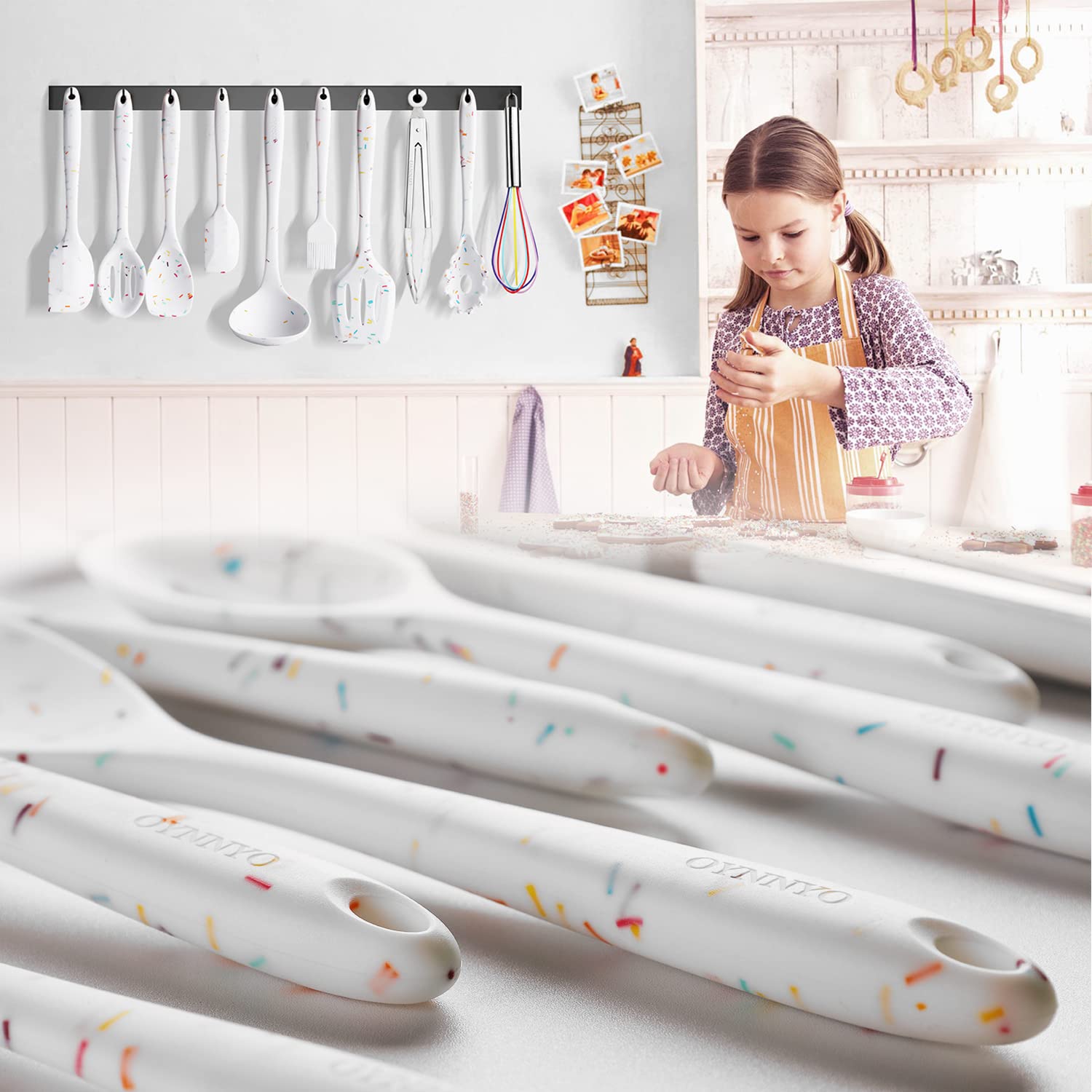 10-Piece Colorful Silicone Cooking Utensil Set - Non-Stick Heat Resistant Kitchen Tools with Turner, Tongs, Spatula, Spoon, Brush & Whisk - Perfect for Baking, Frying & Everyday Cooking