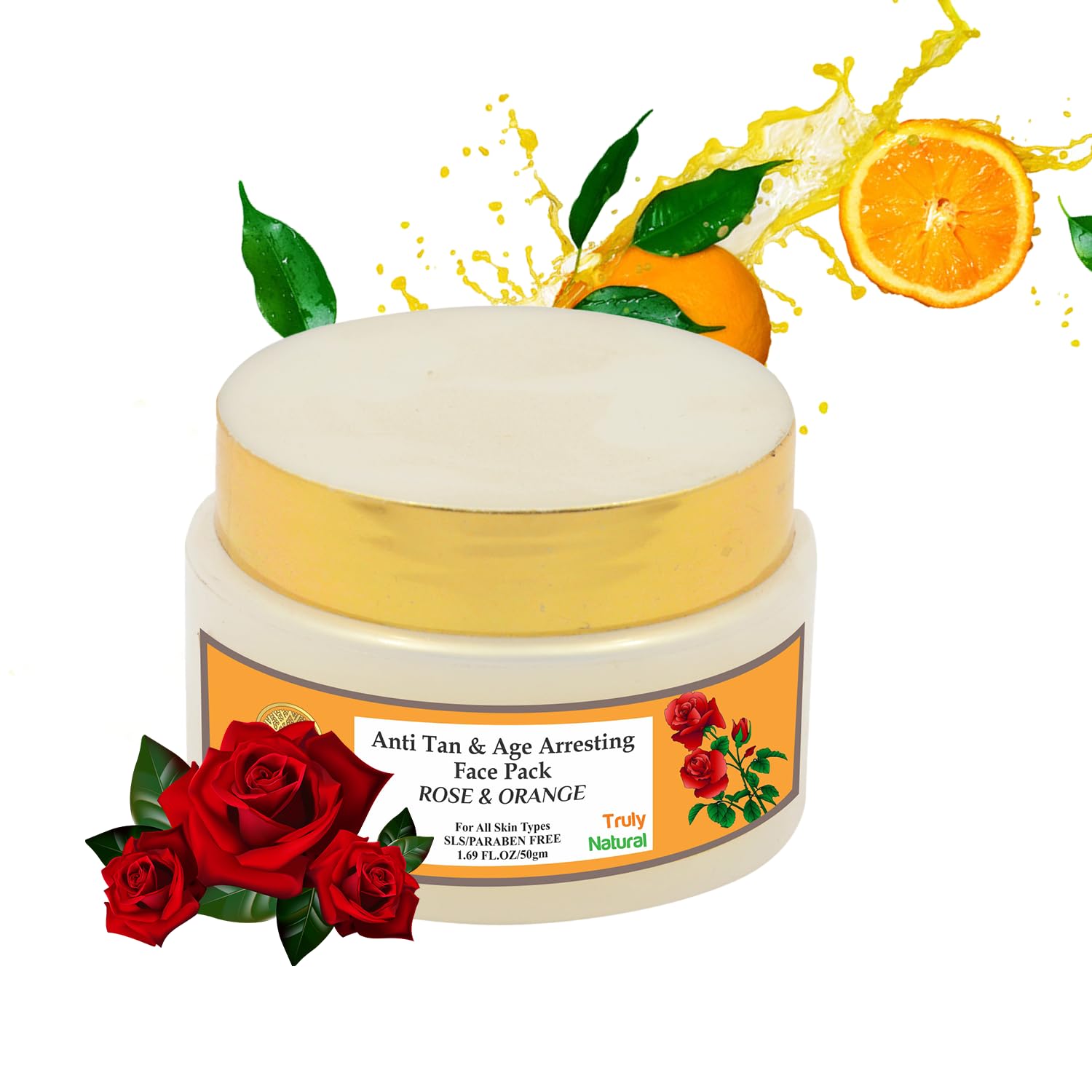Khadi Organic Anti-Tan & Anti-Aging Face Pack with Rose & Orange Extract - 50g Natural Skincare for Brightening & Youthful Glow | Perfect for Daily Face Care & Sun-Damaged Skin Treatment