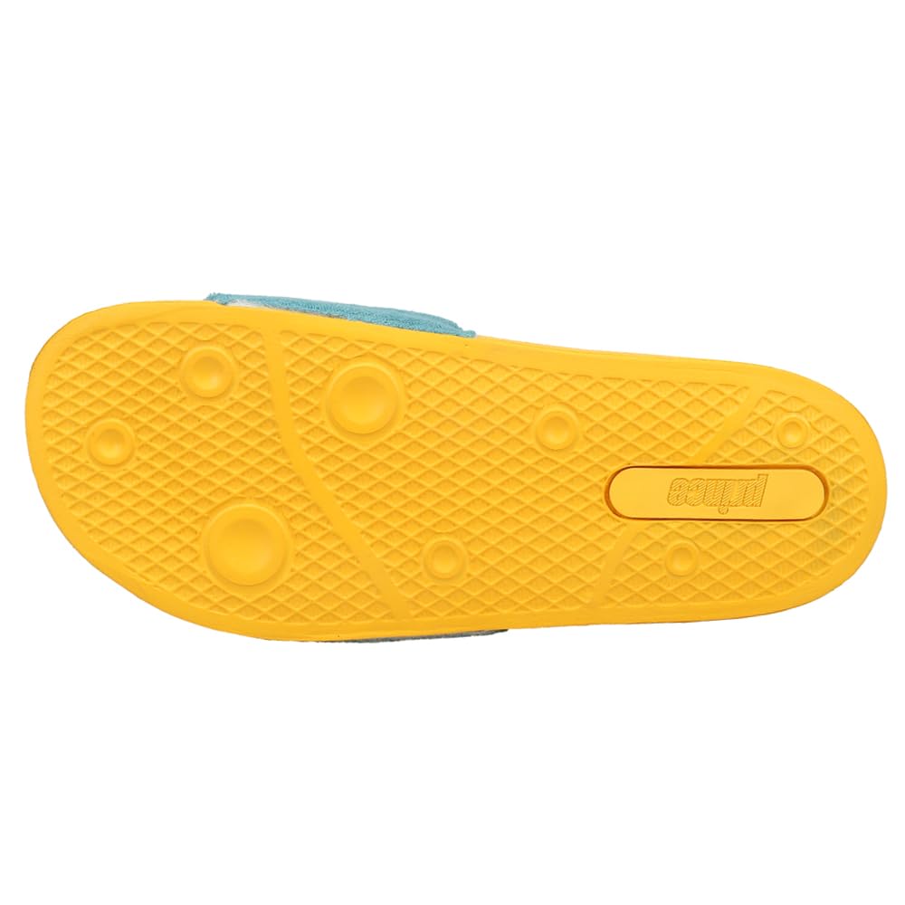 Prince Men's Slide Sandals with Palm Leaf Design - Comfortable Casual Beach Sandals for Men - Blue & Orange - Size 44 M - Perfect for Poolside, Vacation, and Summer Outdoor Activities