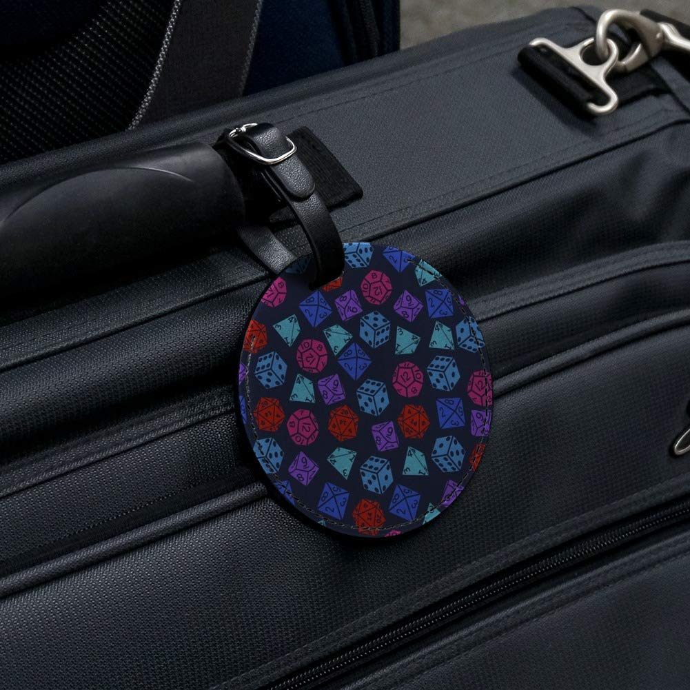 Dungeon Dice Pattern Leather Luggage Tag - Dragon Themed Round ID Card Holder for Travel Bags & Backpacks | Perfect for Gamers, Fantasy Lovers & RPG Enthusiasts