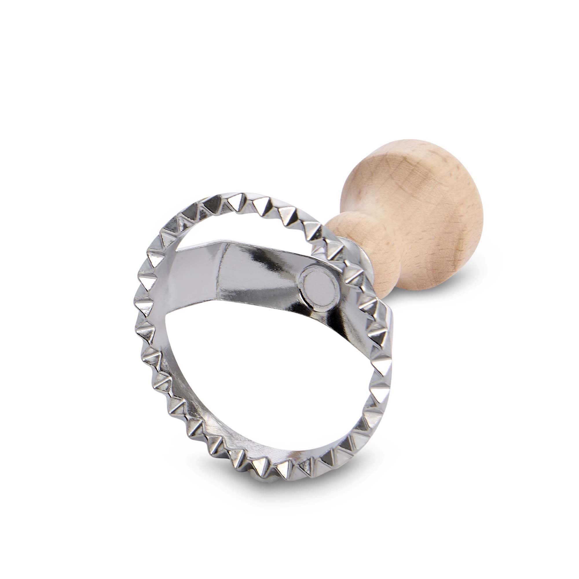 Fantes Authentic Italian Ravioli Maker Stamp Set - 2.5 Inch Round Pasta Cutter with Wooden Handle & Fluted Edge - Perfect for Homemade Pasta, Dumplings, and Italian Cooking - Since 1906