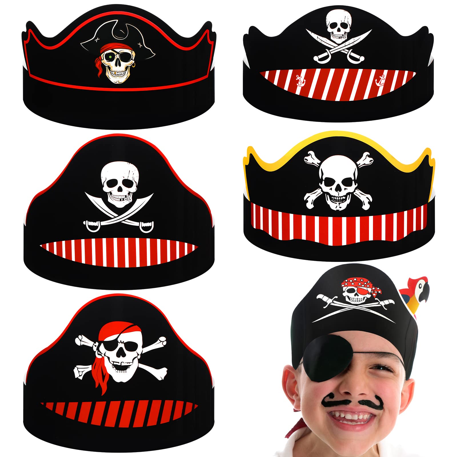 36 Pcs Pirate Party Hats for Kids & Adults - Bulk Paper Pirate Hats for Halloween, Birthday Parties & Costume Events - Perfect for Pirate Themed Decorations, Dress Up Play & Photo Props