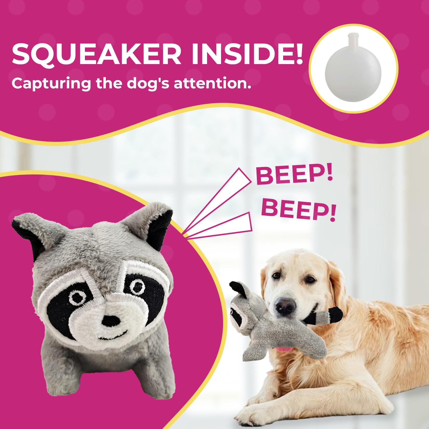 Interactive Plush Raccoon Hide and Seek Dog Toy with Squeaker - Fun Burrow Game for Small & Medium Dogs | Tree Trunk Design with Hidden Raccoon | Perfect for Indoor Play, Training & Stimulating Your Pet's Natural Hunting Instincts