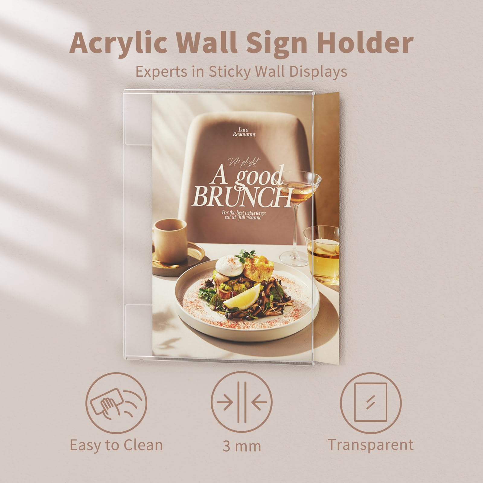 20 Pack Clear Acrylic Wall Mount 8.5x11 Sign Holders - Portrait Door Plexiglass Display with 3M Adhesive Tape - Plastic Photo Frames for Office, Hospital, Hotel & Retail Stores - Perfect for Menus, Ads, Notices & Promotional Displays