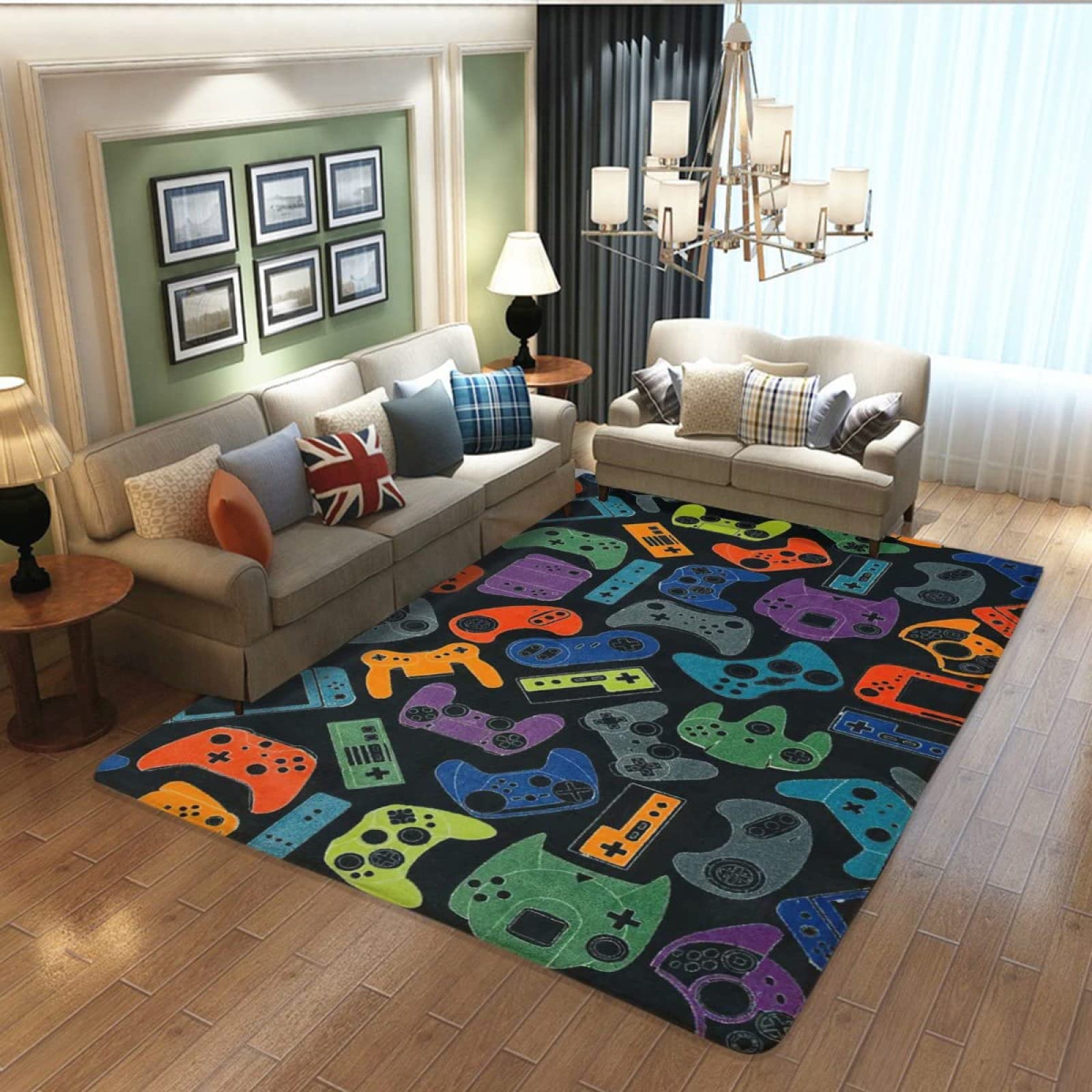 Wireless Gaming Controller Area Rug - 5' x 6' Soft Washable Carpet for Game Room, Bedroom & Living Room - Perfect for Gamers, Kids & Teens - Durable Floor Mat for PlayStation, Xbox & PC Gaming Setup