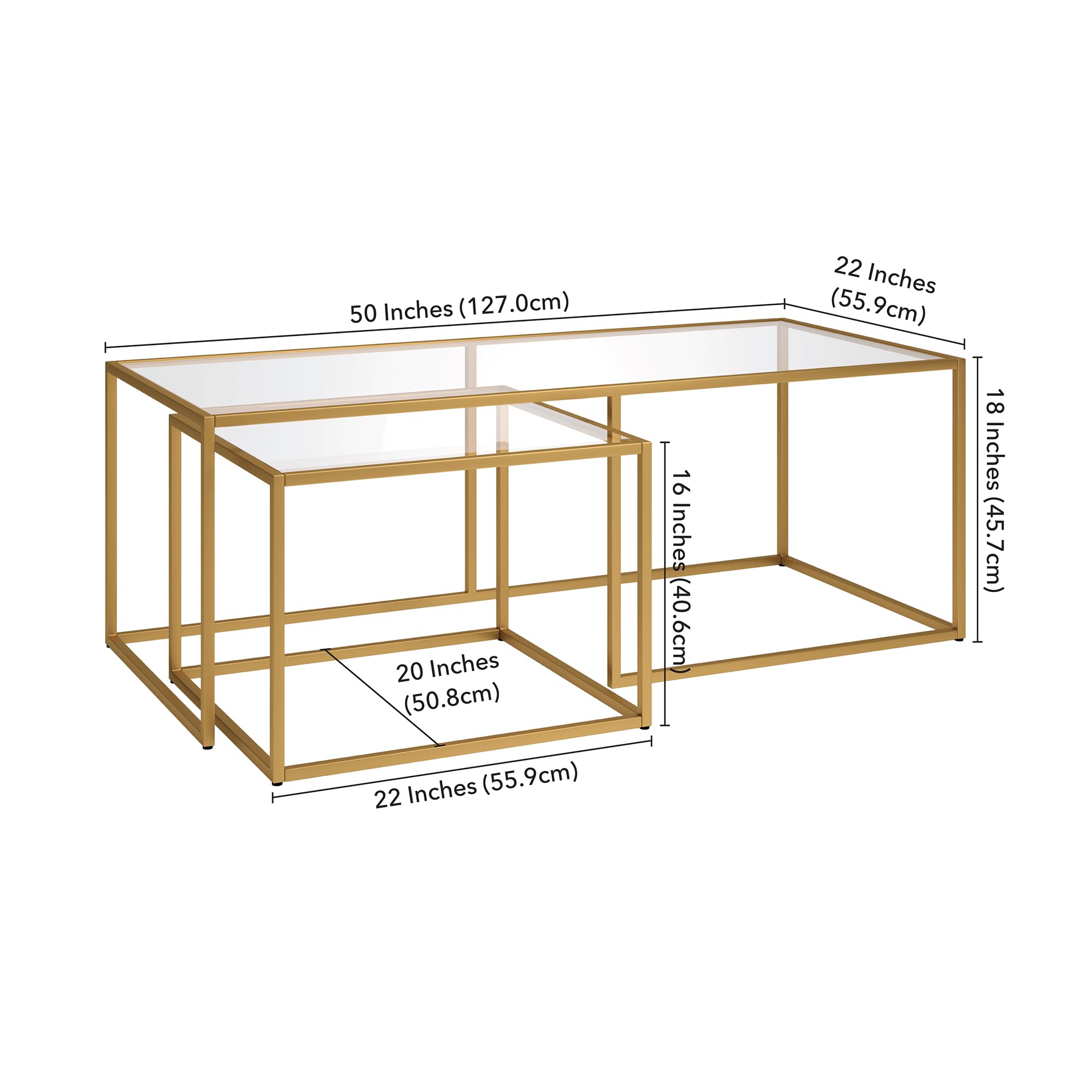 Henn&Hart Kennedy Rectangular Nested Coffee Table in Brass - 50