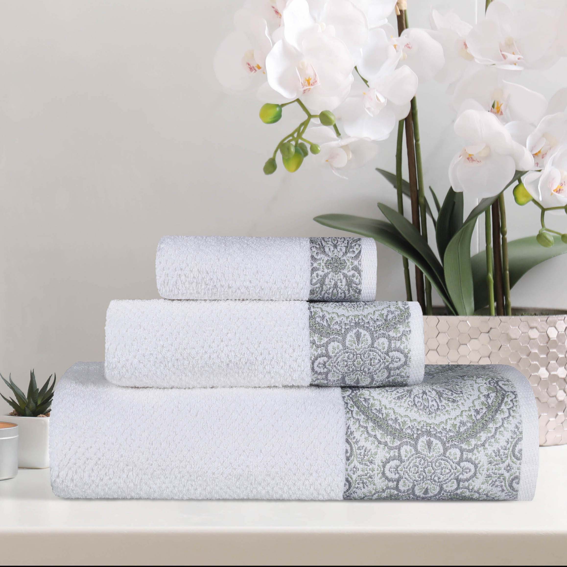 Premium Medallion Cotton Jacquard Textured 3-Piece Bath Towel Set - Soft & Absorbent Luxury Towels for Spa, Bathroom & Guest Use