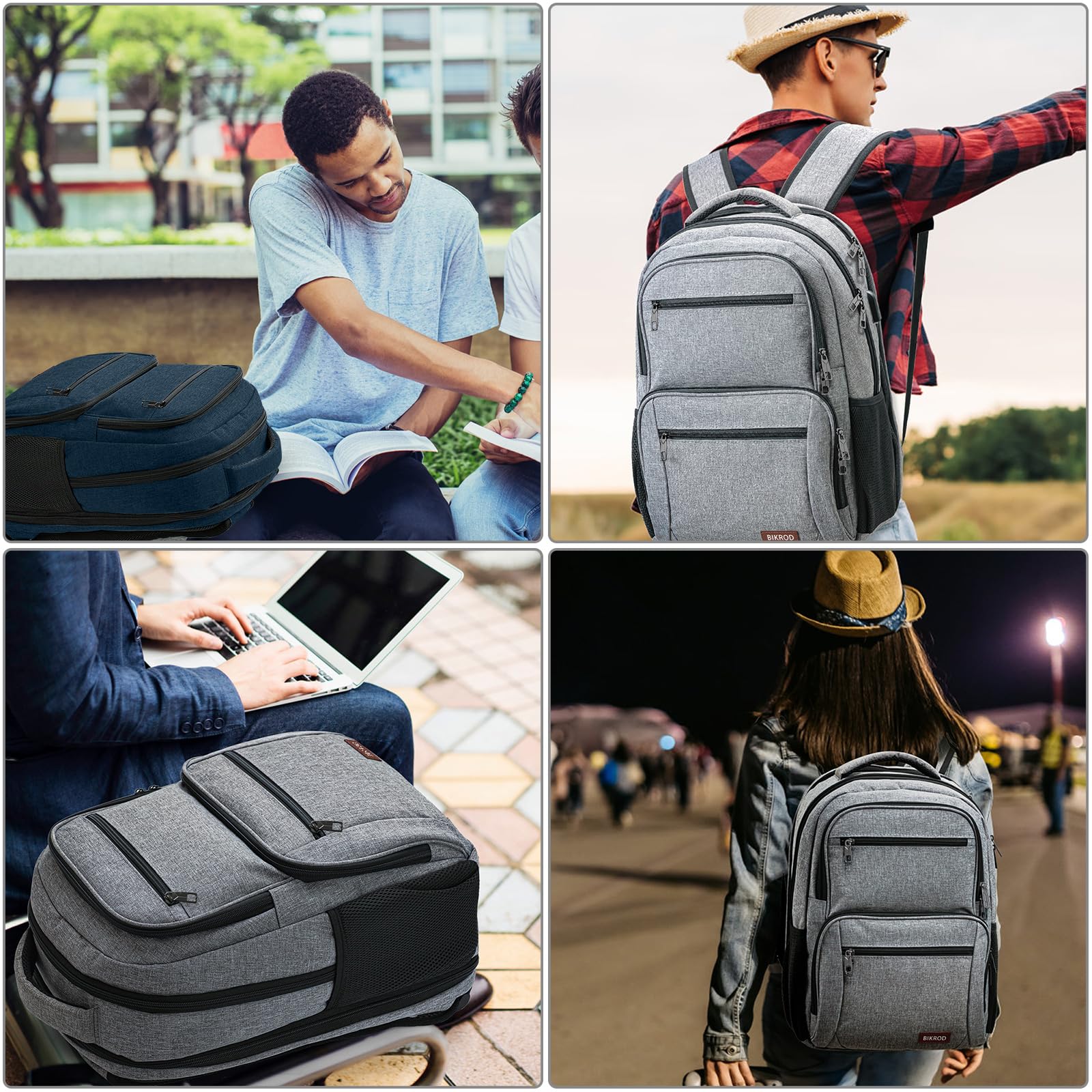 BIKROD Men's Waterproof Travel Backpack with USB Charging Port - TSA Approved Anti-Theft Laptop Backpack for Business & College, Fits 15.6 Inch Notebook - Perfect for Commuting, Air Travel & Daily Use (Grey)