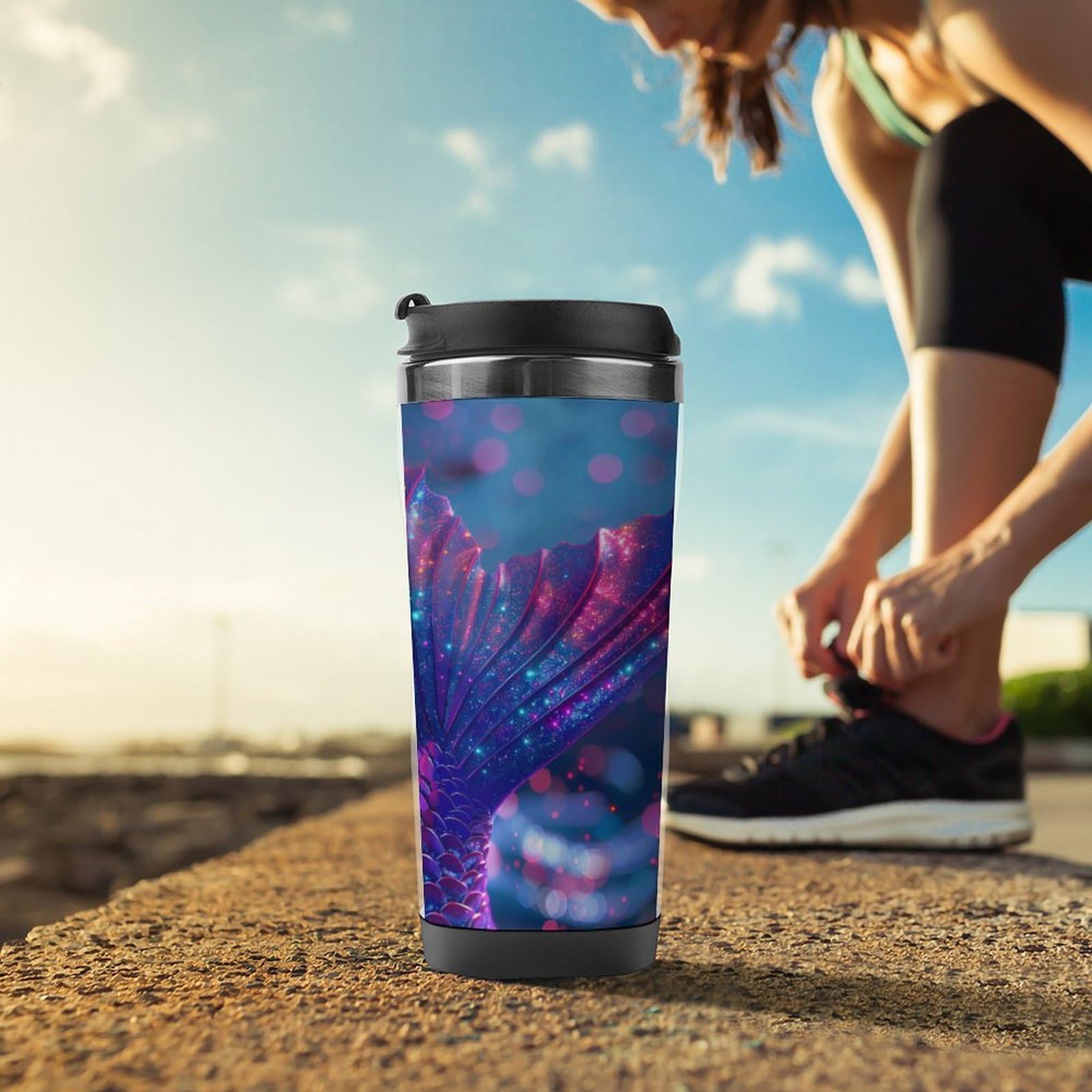 Mermaid Tail Print Stainless Steel Travel Mug - 20oz Insulated Tumbler for Coffee & Tea, Lightweight Leak-Proof Water Bottle - Perfect for Beach, Office & Outdoor Adventures
