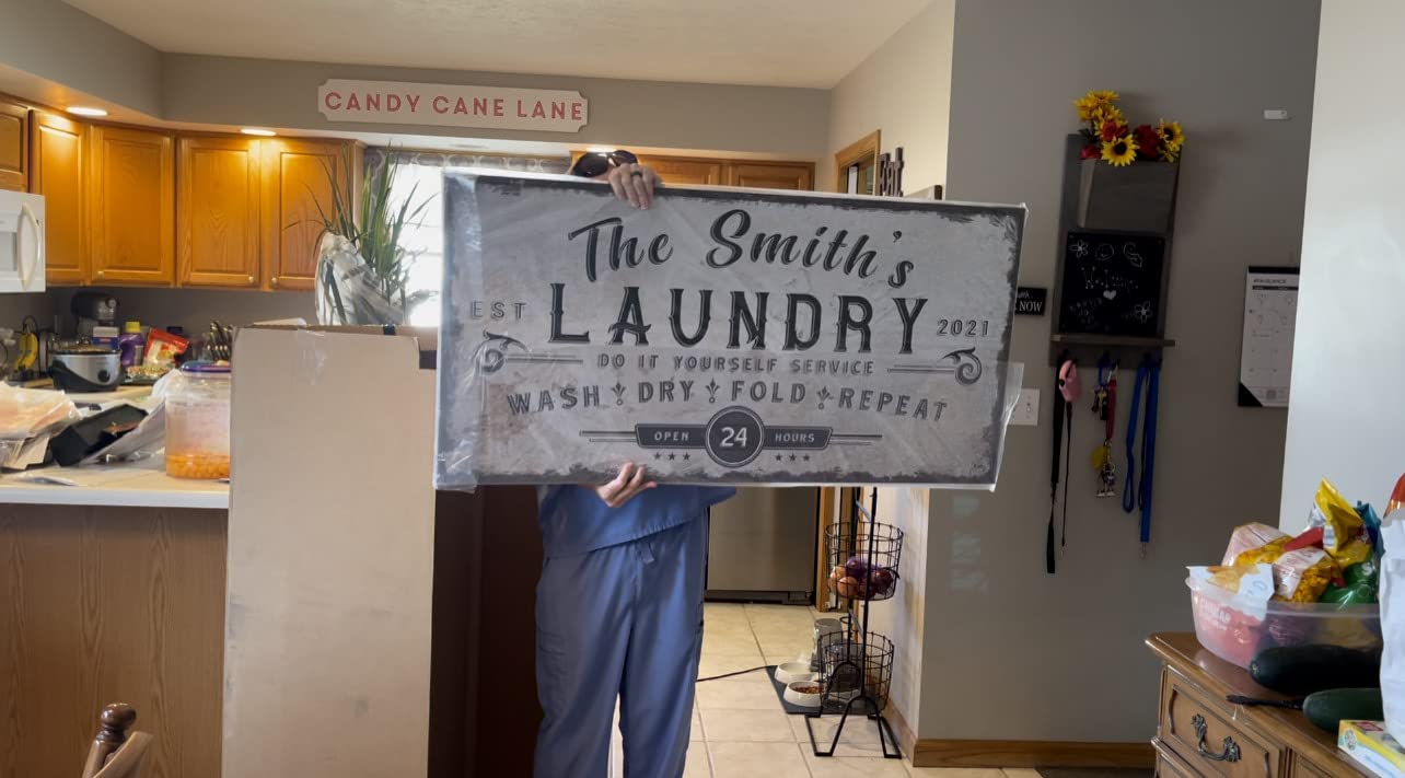 Personalized Laundry Room Sign - Custom Family Name DIY Canvas Wall Art (36