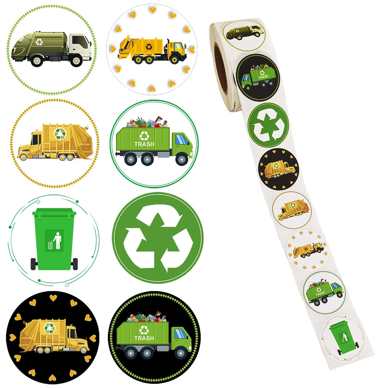 Oringaga 500-Piece Garbage Truck Party Decorations Set - Recycle Roll Stickers, DIY Labels for Birthday, Baby Shower & Gender Reveal Parties - Perfect for Kids' Themed Events & Classroom Activities