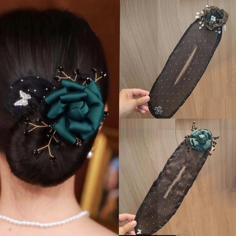 6PCS Hand Embroidered Floral Hair Clips & Bun Makers for Women & Girls - Sparkly Ball Hair Accessories for Long Thick Hair | Perfect for Weddings, Parties & Daily Styling