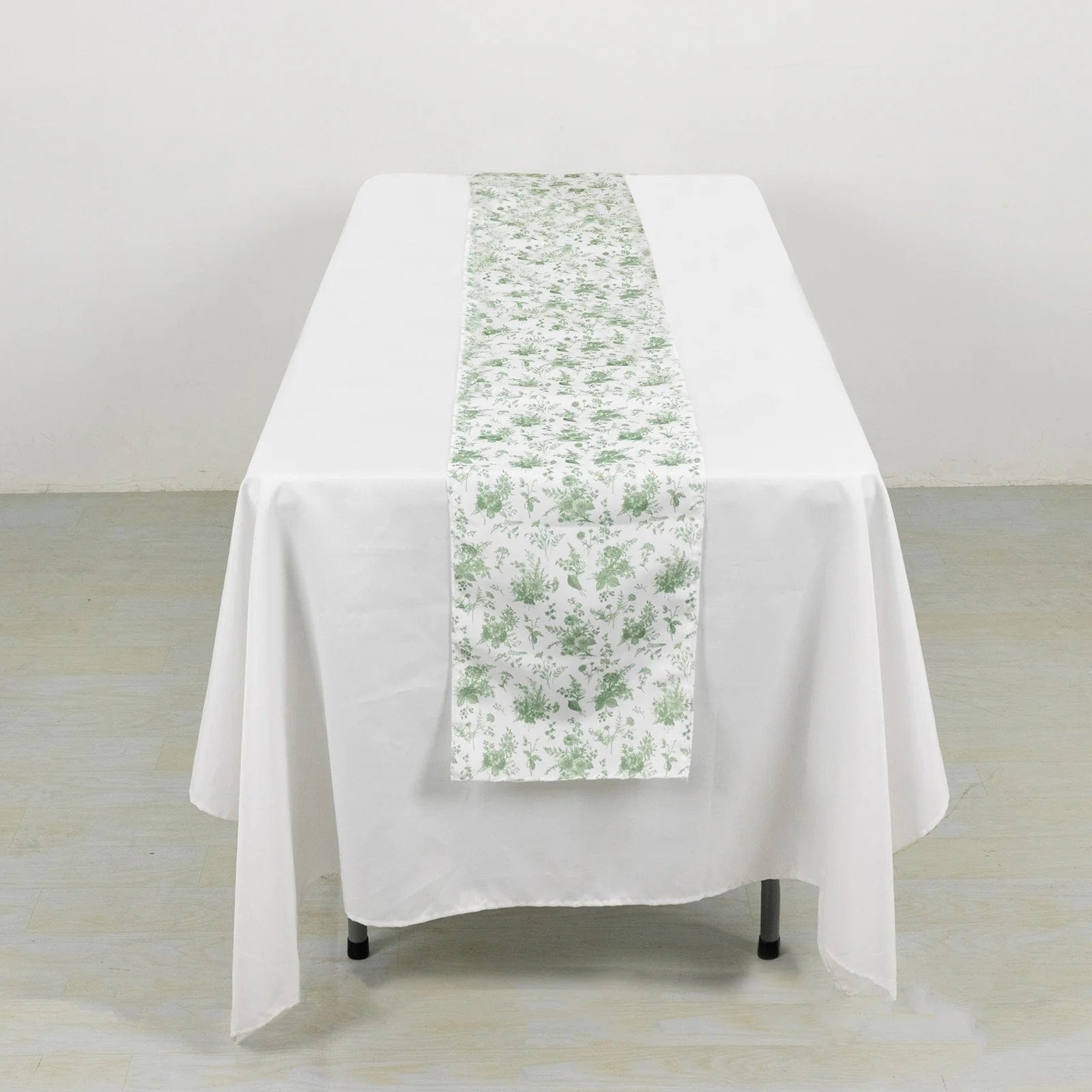 12-Pack 108-Inch Floral Polyester Table Runners in Dusty Sage Green - Elegant Dining Decor for Weddings, Parties & Home Decor