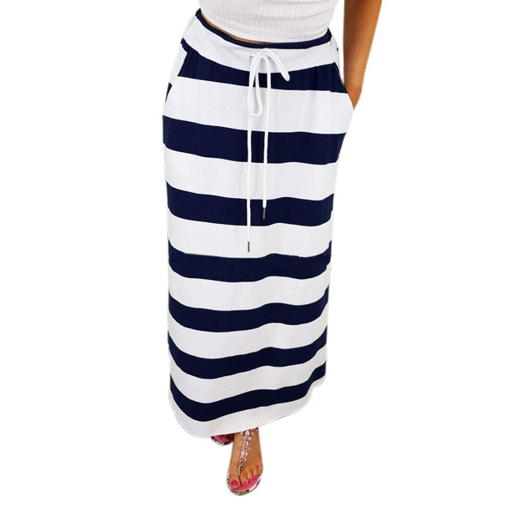 Trendy High Waist Striped Maxi Skirt for Women - Plus Size Elastic Summer Long Skirt - Perfect for School, Work, Beach & Casual Outings