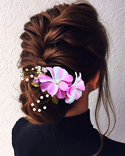 Lavender Flower Hair Comb Slide - Elegant Bridal Hair Accessories for Women & Girls | Baby Pink Hair Clip for Weddings, Prom & Special Occasions