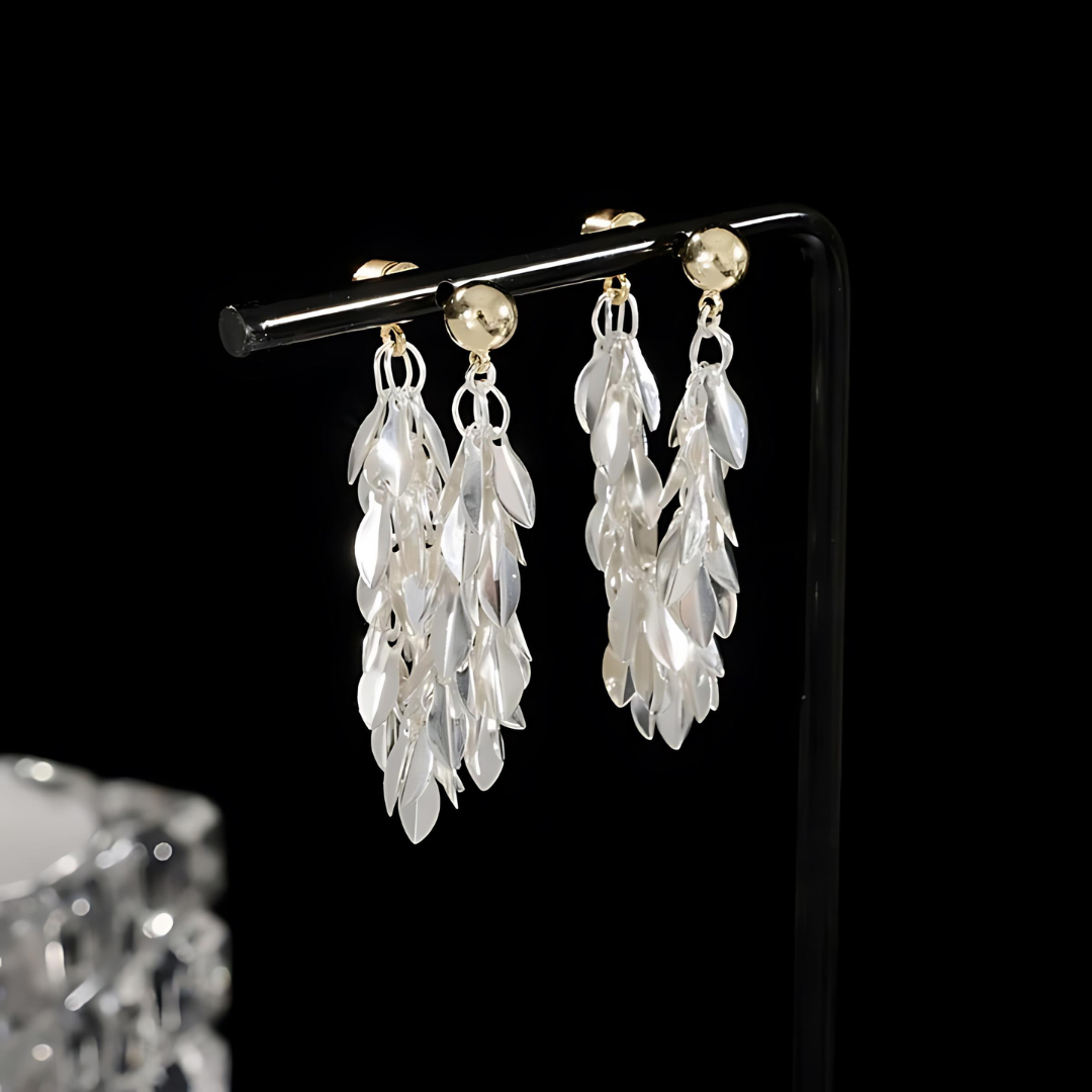 Luxury Sequin Metal Tassel Leaf Drop Earrings for Women - Elegant Party Jewelry, Evening Wear Accessories, Prom & Wedding Dangle Earrings | A8791