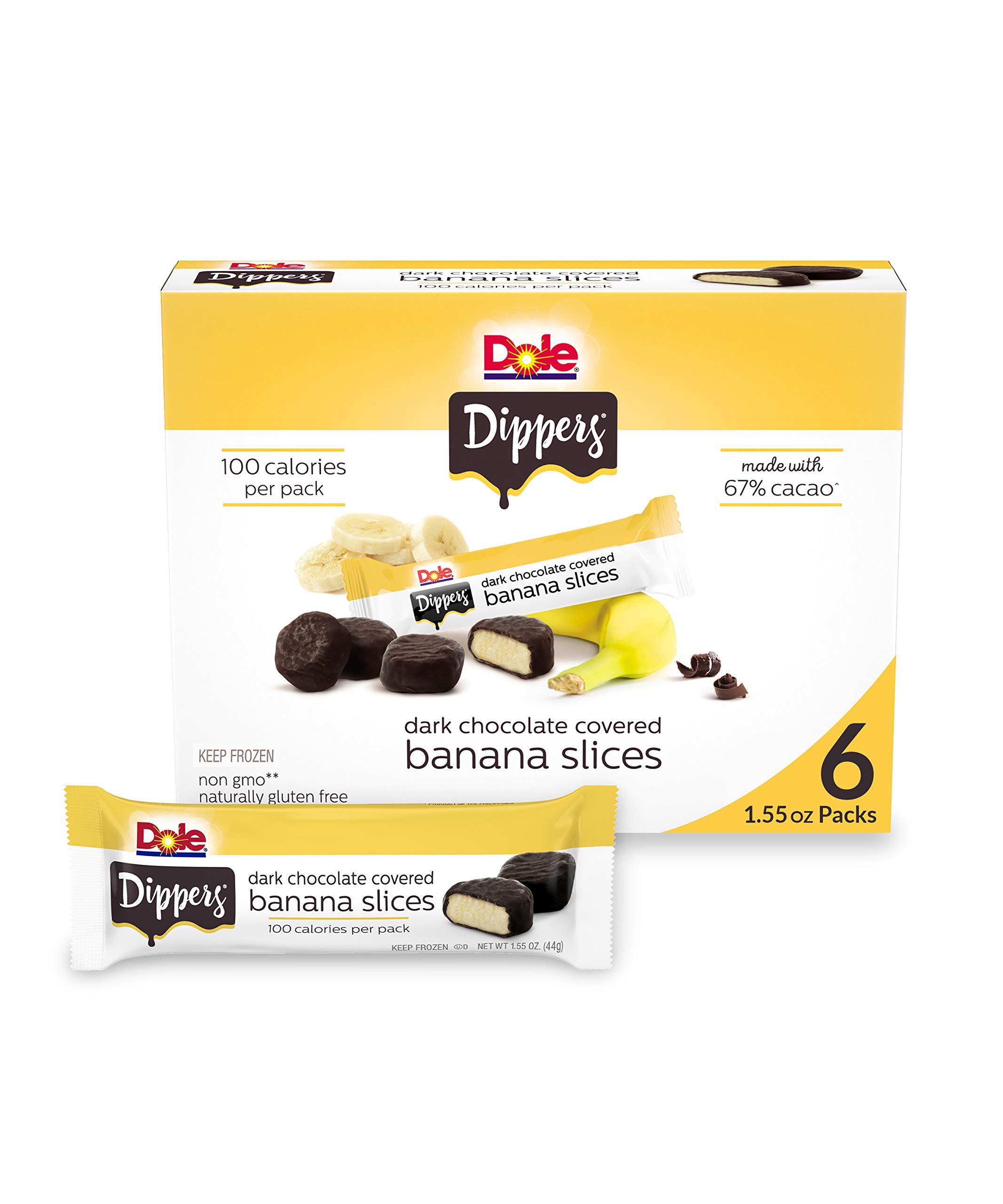 Dole Frozen Dark Chocolate Dippers - Dark Chocolate Covered Banana Slices, 1.55 Oz (6 Pack) | Healthy Frozen Snacks for Kids, Dessert Lovers & Party Treats | Perfect for School Lunches, Movie Nights & After-School Snacks