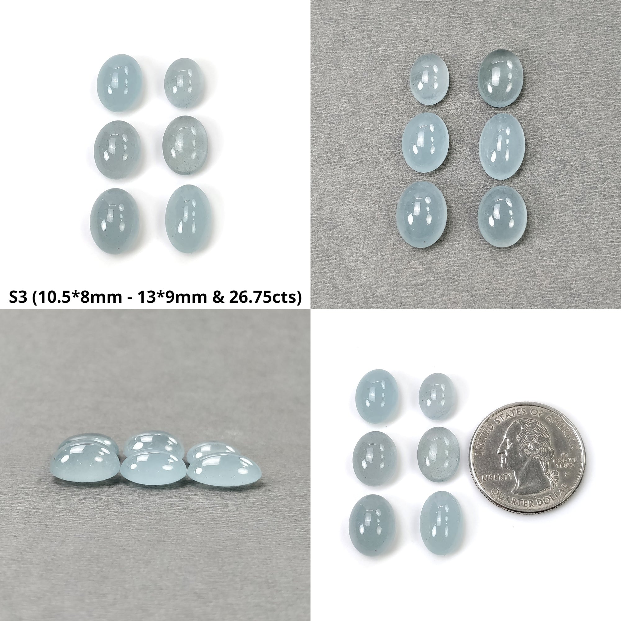 Natural Blue Aquamarine Gemstone Cabochon Set - Untreated Oval Cushion Shape (4pc & 6pc Options) for Jewelry Making, Wire Wrapping & Healing Crystals