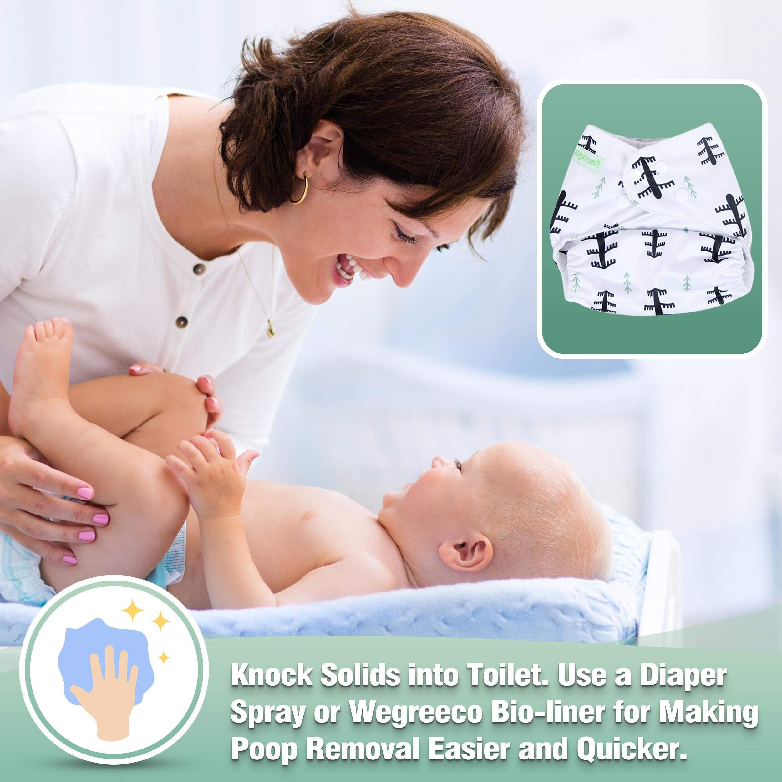 Wegreeco 6 Pack Washable Cloth Diapers for Babies with 6 Inserts & 1 Wet Bag - One Size Adjustable Reusable Baby Diapers (Forest Animals Print) - Eco-Friendly, Soft & Absorbent for Daycare, Travel & Home Use