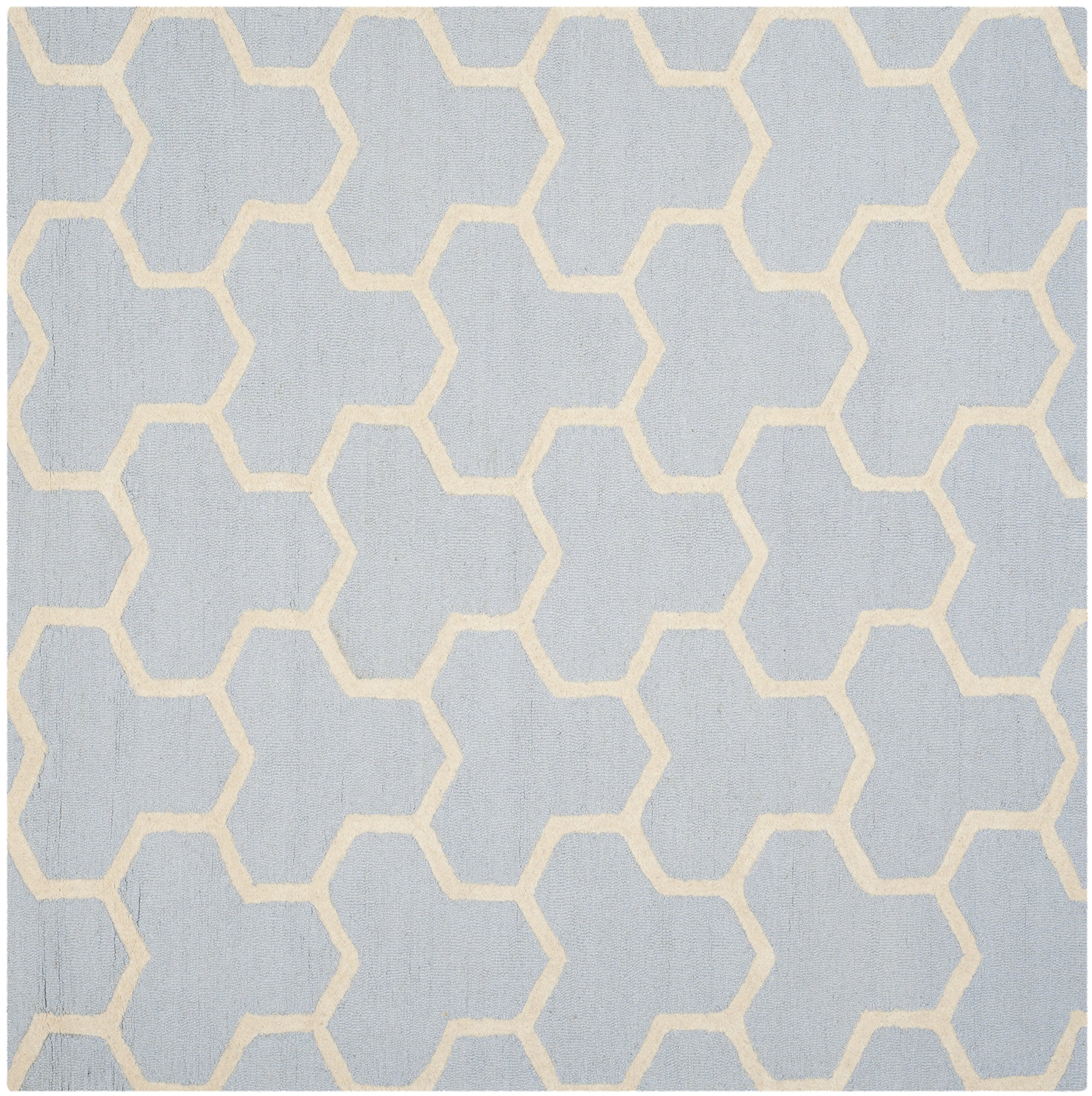 SAFAVIEH Cambridge Collection 6' Square Light Blue/Ivory Moroccan Wool Area Rug - Handmade Premium Quality for Living Room, Bedroom & Office Decor