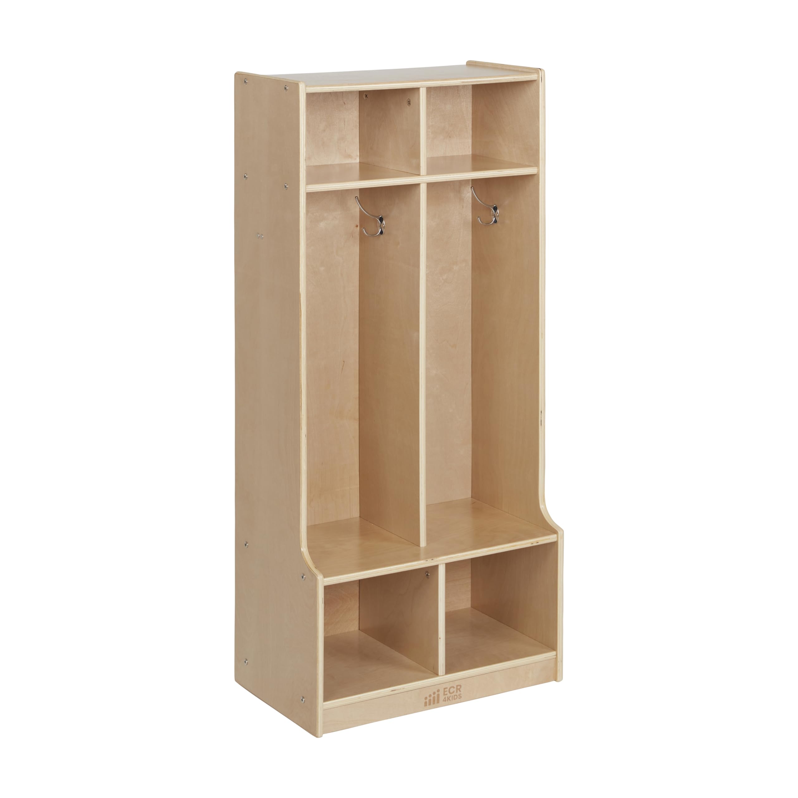 ECR4Kids 2-Section Coat Locker with Bench - Natural Wood Classroom Storage Furniture for Schools, Daycares & Playrooms - Perfect for Organizing Backpacks, Jackets & Shoes
